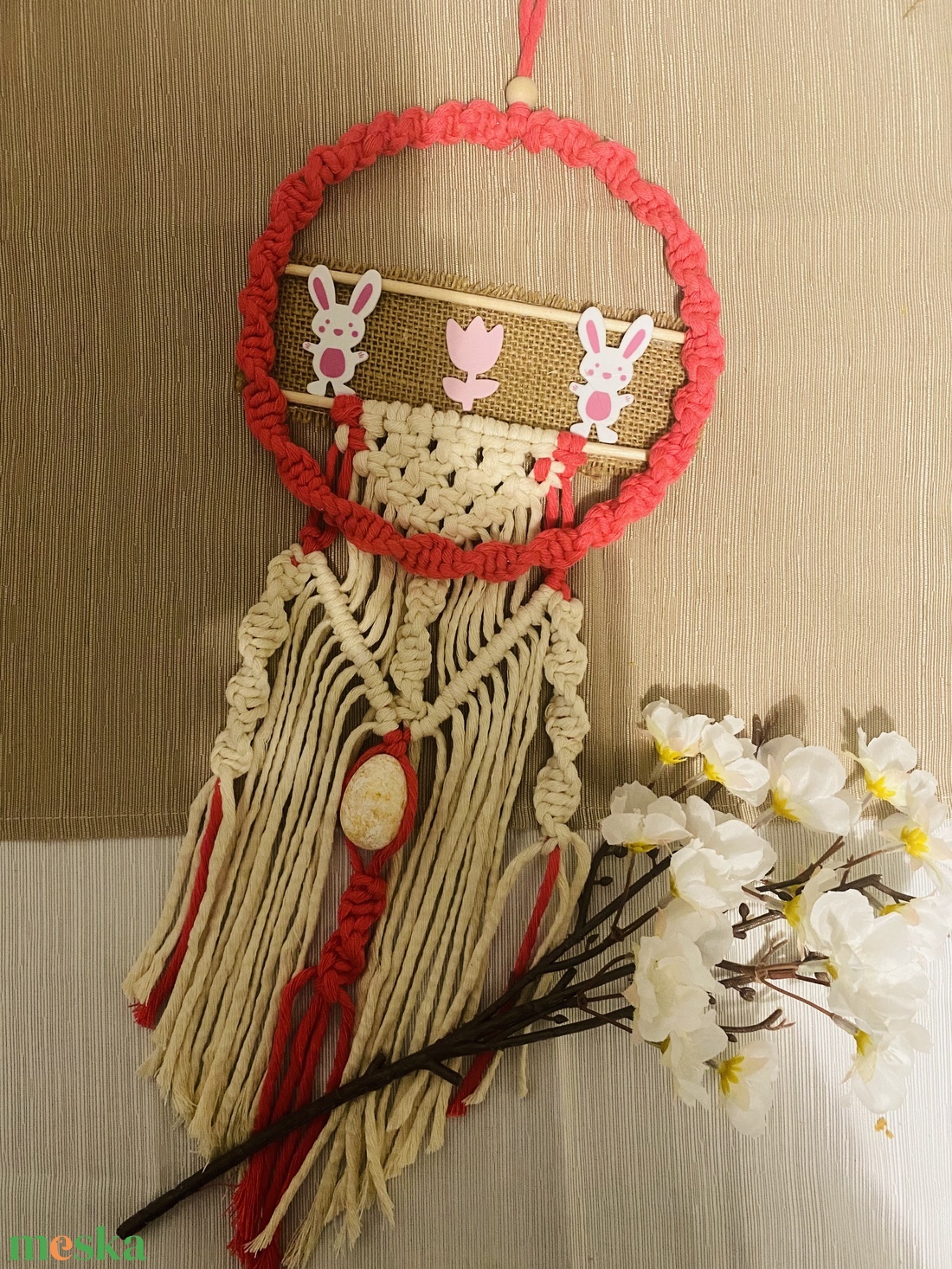 Makramé húsvéti ajtódísz - otthon & életmód - dekoráció - ajtó- és ablak dekoráció - ajtódísz & kopogtató - Meska.hu