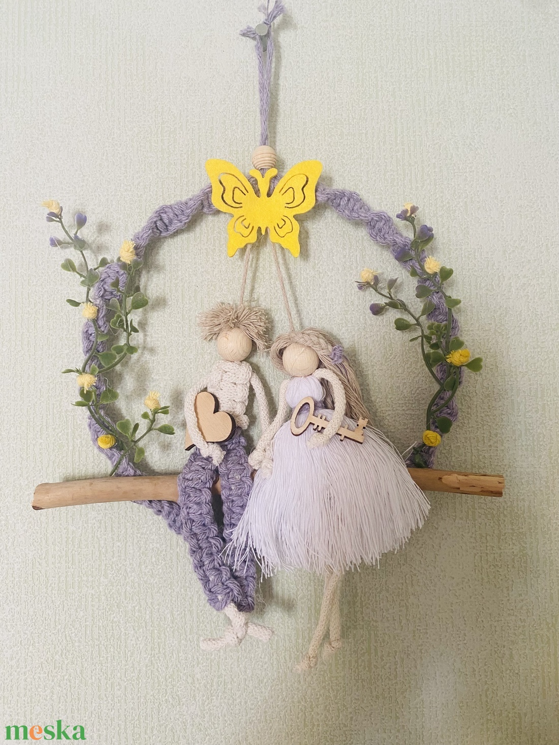 Makramé  falidekor - kulcs a szivedhez - otthon & életmód - dekoráció - fali és függő dekoráció - falra akasztható dekor - Meska.hu