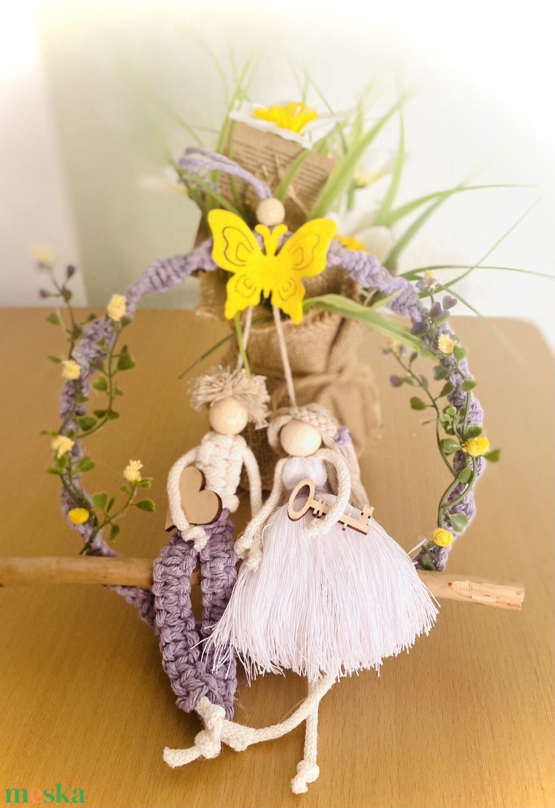 Makramé  falidekor - kulcs a szivedhez - otthon & életmód - dekoráció - fali és függő dekoráció - falra akasztható dekor - Meska.hu