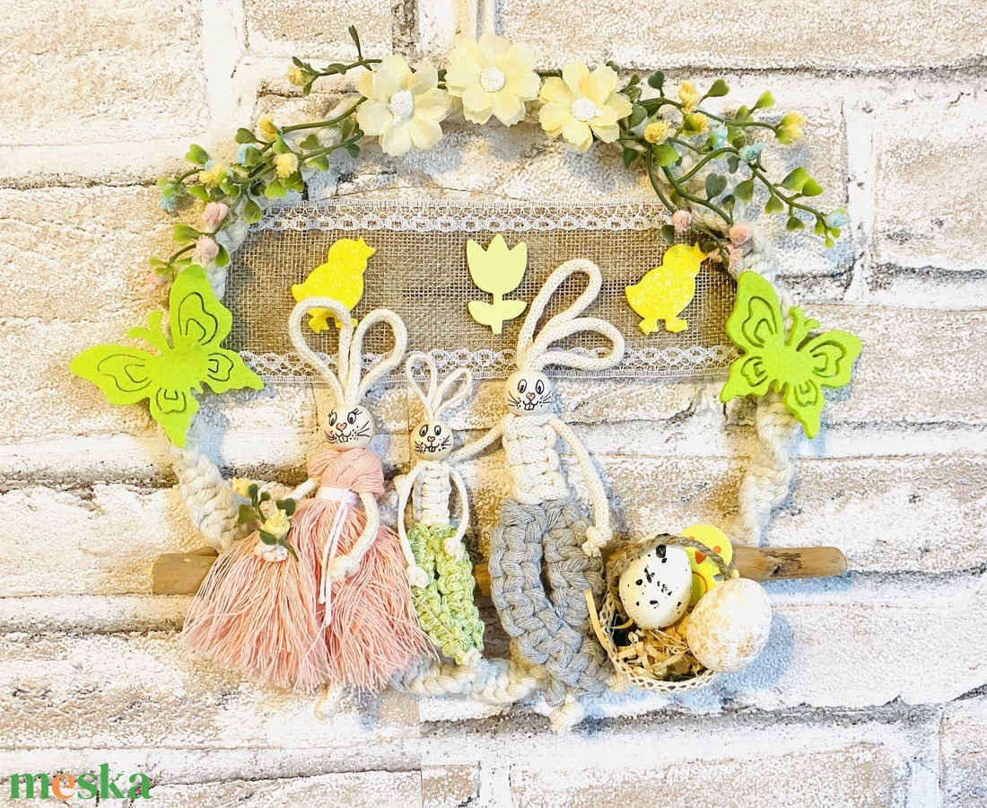 Makramé nyuszicsalád ajtó/falidísz - otthon & életmód - dekoráció - ajtó- és ablak dekoráció - ajtódísz & kopogtató - Meska.hu