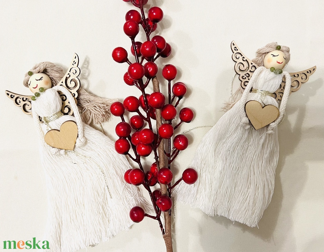 Makramé angyal ásvánnyal párban - karácsony - karácsonyi lakásdekoráció - karácsonyi lakásdíszek - Meska.hu