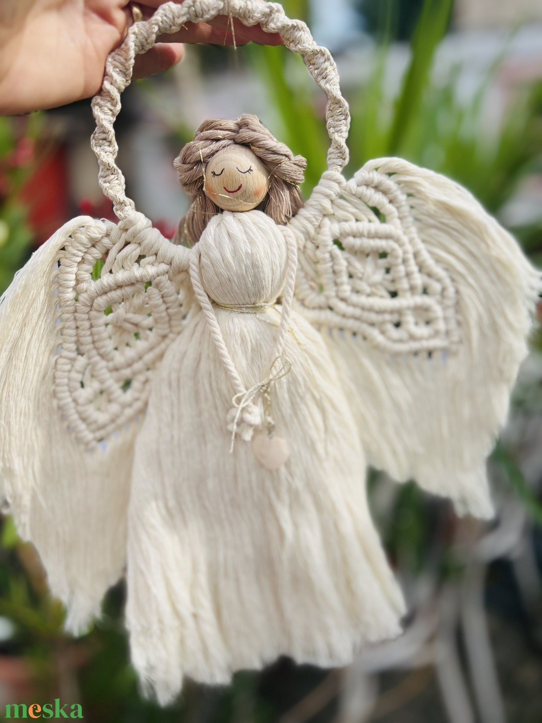 Makramé angyal ásvánnyal - otthon & életmód - dekoráció - fali és függő dekoráció - függődísz - Meska.hu