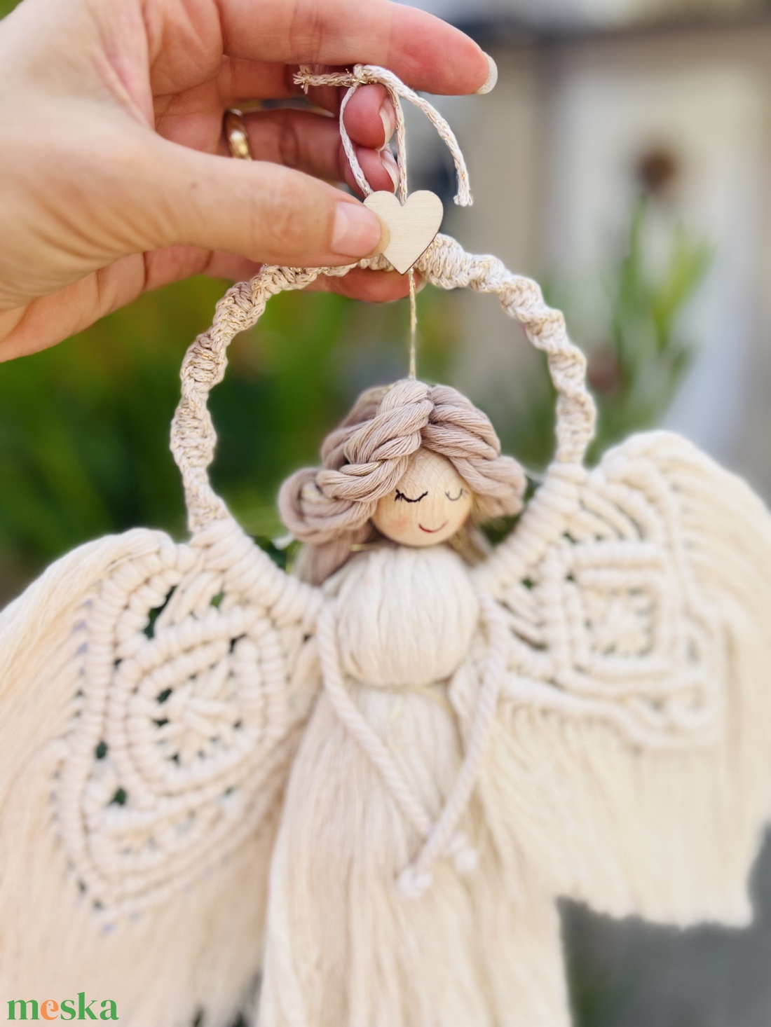 Makramé angyal ásvánnyal - otthon & életmód - dekoráció - fali és függő dekoráció - függődísz - Meska.hu