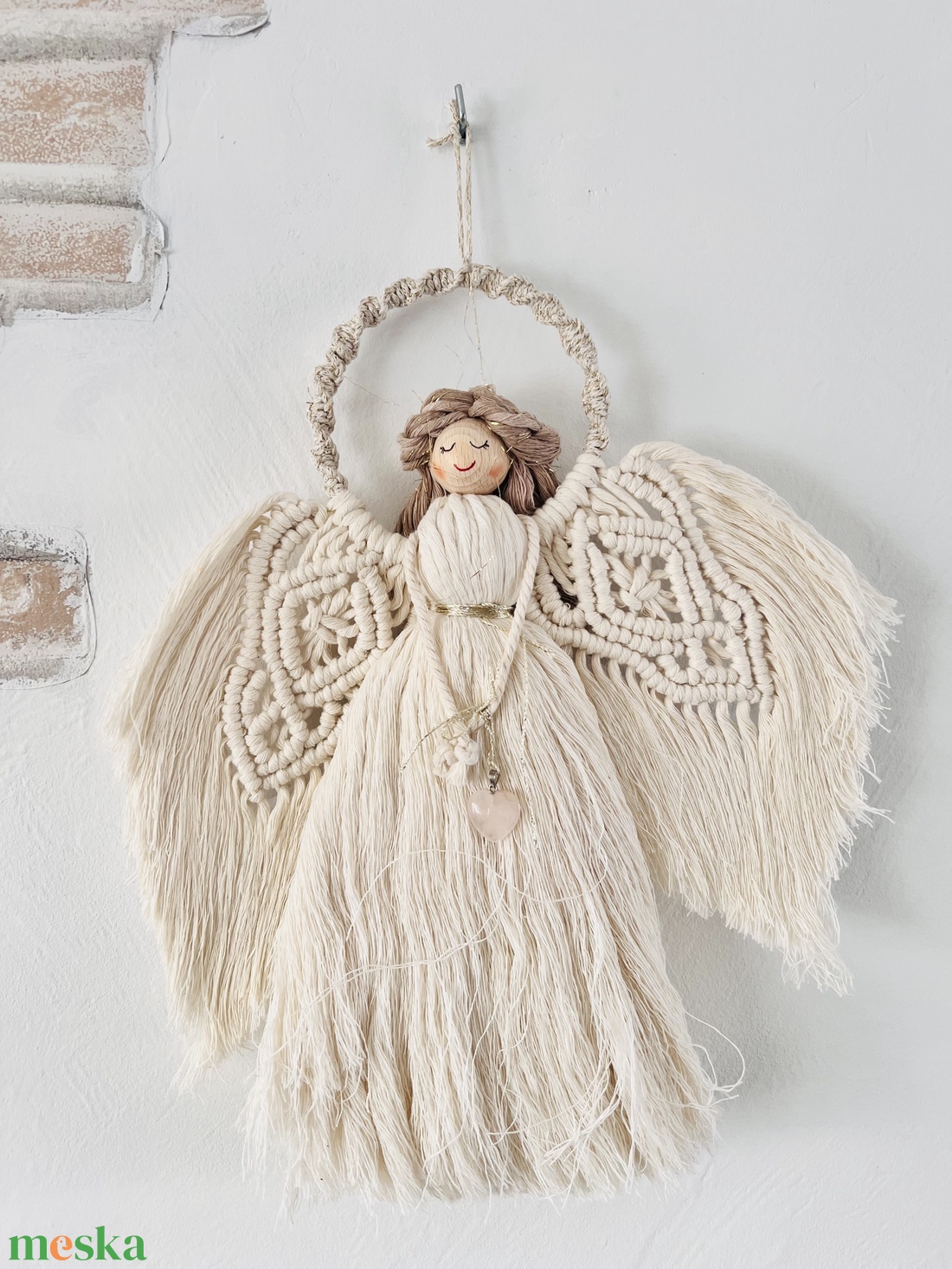 Makramé angyal ásvánnyal - otthon & életmód - dekoráció - fali és függő dekoráció - függődísz - Meska.hu
