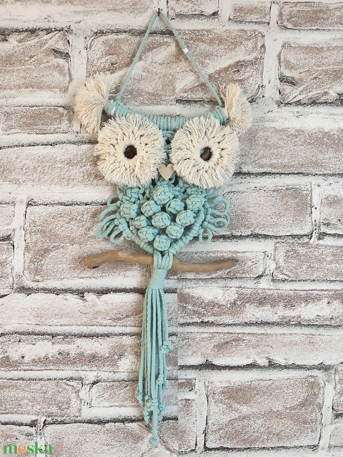 Makramé bagoly baby ásvánnyal - otthon & életmód - dekoráció - fali és függő dekoráció - falra akasztható dekor - Meska.hu