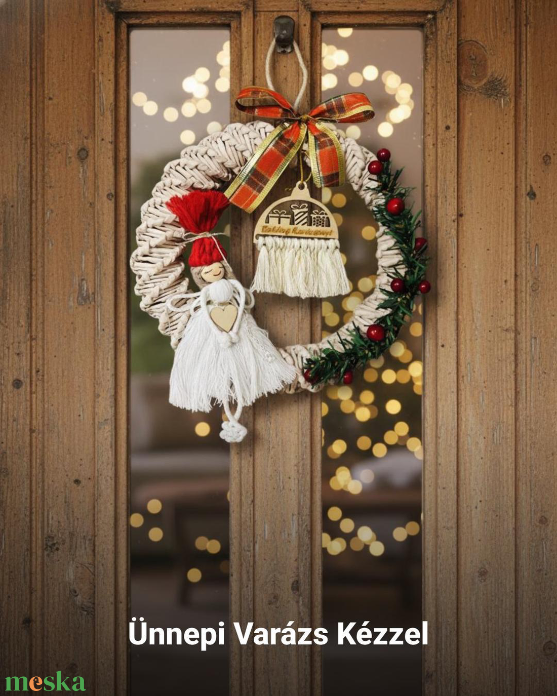 Makramé karácsonyi kopogtató - karácsony - karácsonyi lakásdekoráció - karácsonyi lakásdíszek - Meska.hu