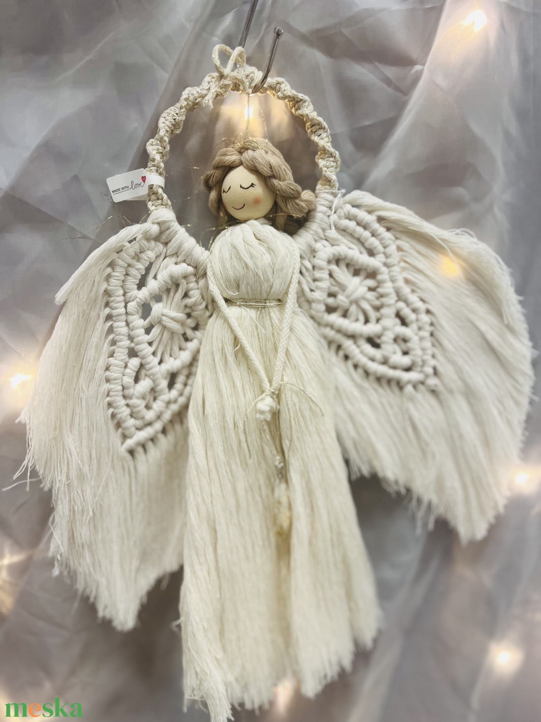 Makramé angyal ásvánnyal - otthon & életmód - dekoráció - fali és függő dekoráció - függődísz - Meska.hu