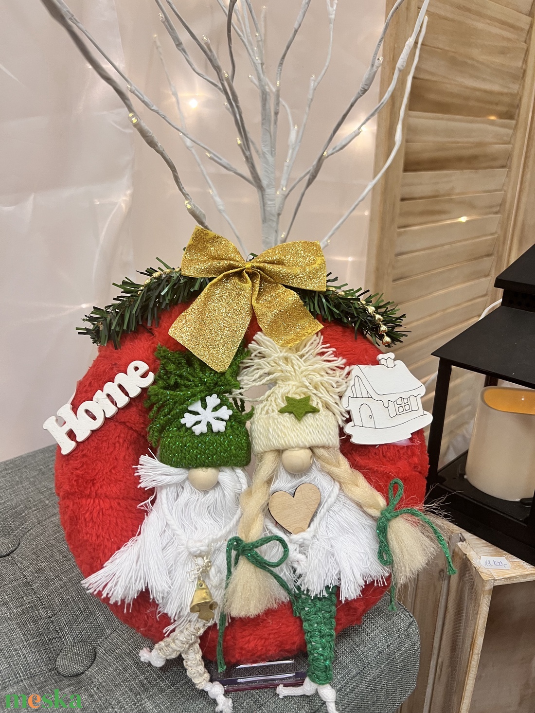 Makramé kopogtató manópárral - karácsony - karácsonyi lakásdekoráció - karácsonyi lakásdíszek - Meska.hu