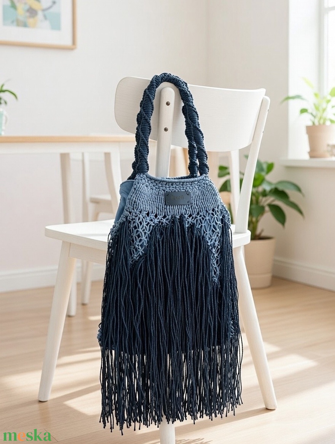 Egyedi makramé rojtos táska � bohém, kivehető belső zsákkal - táska & tok - kézitáska & válltáska - vállon átvethető táska - Meska.hu