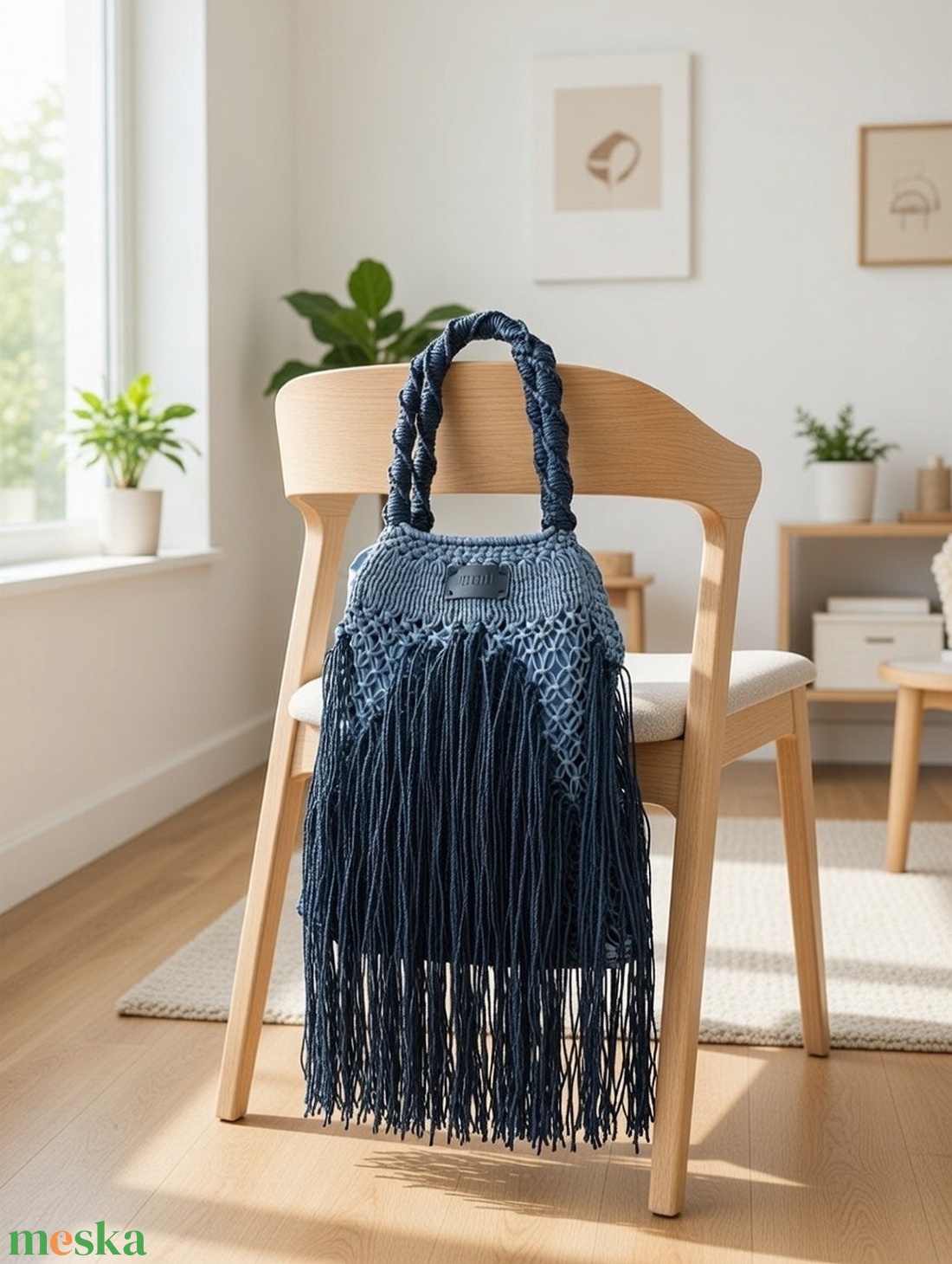 Egyedi makramé rojtos táska � bohém, kivehető belső zsákkal - táska & tok - kézitáska & válltáska - vállon átvethető táska - Meska.hu