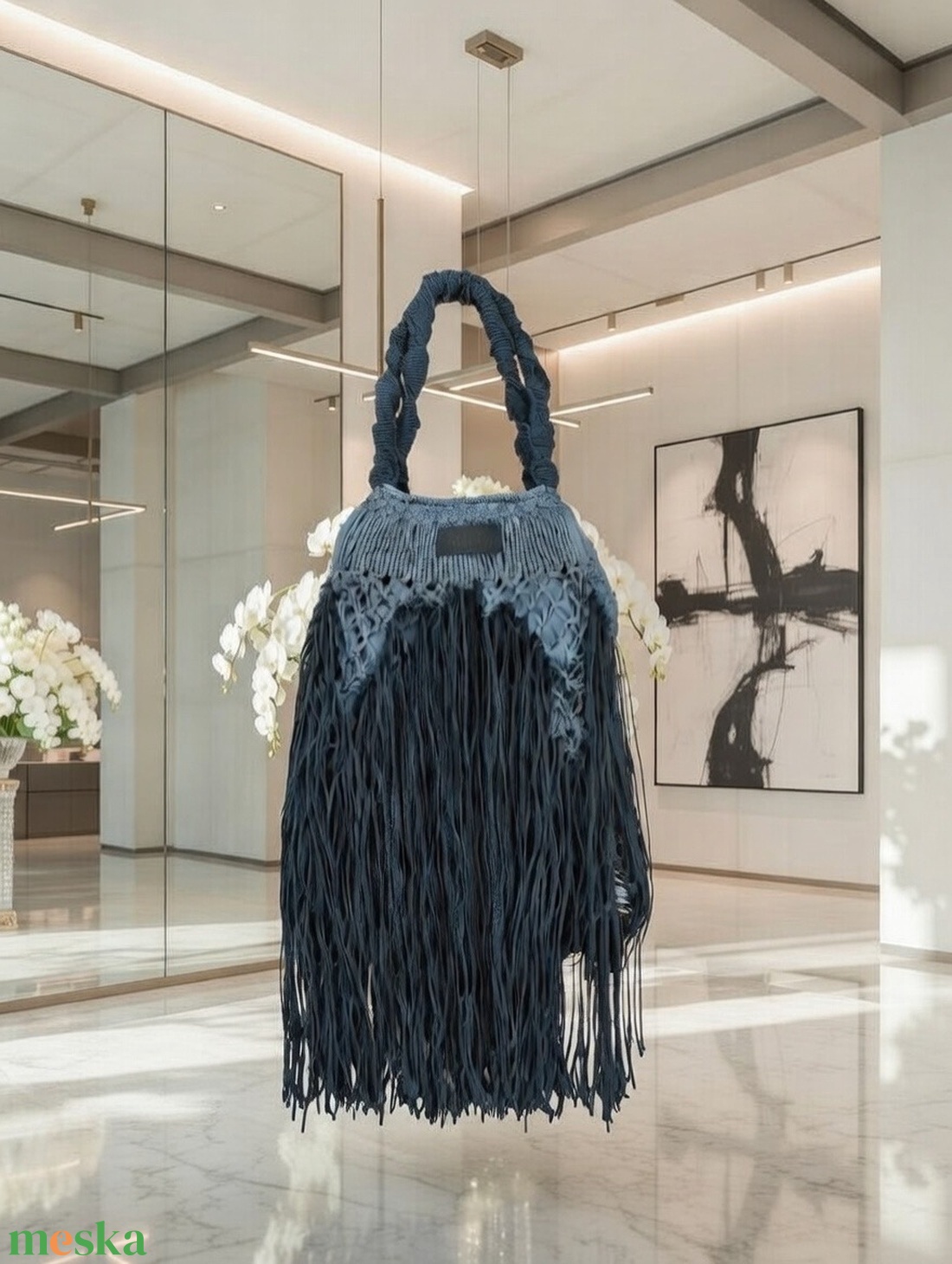 Egyedi makramé rojtos táska � bohém, kivehető belső zsákkal - táska & tok - kézitáska & válltáska - vállon átvethető táska - Meska.hu