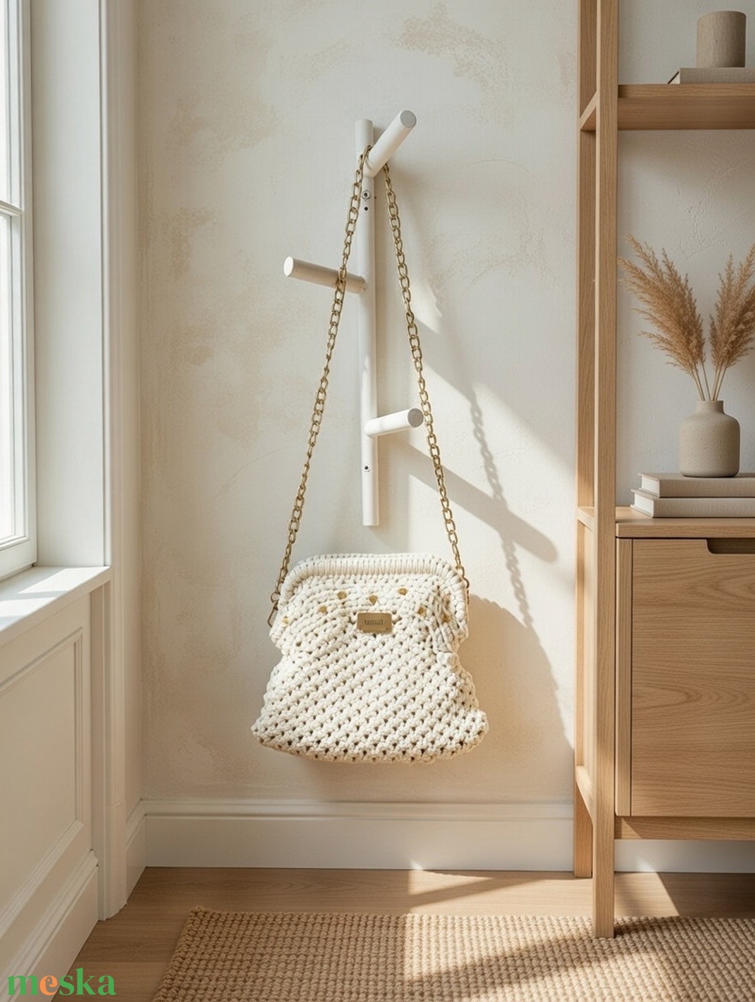 Makramé vállra akasztható táska citrin ásványgyöngyökkel � az elegancia és a bőség találkozása - táska & tok - kézitáska & válltáska - vállon átvethető táska - Meska.hu