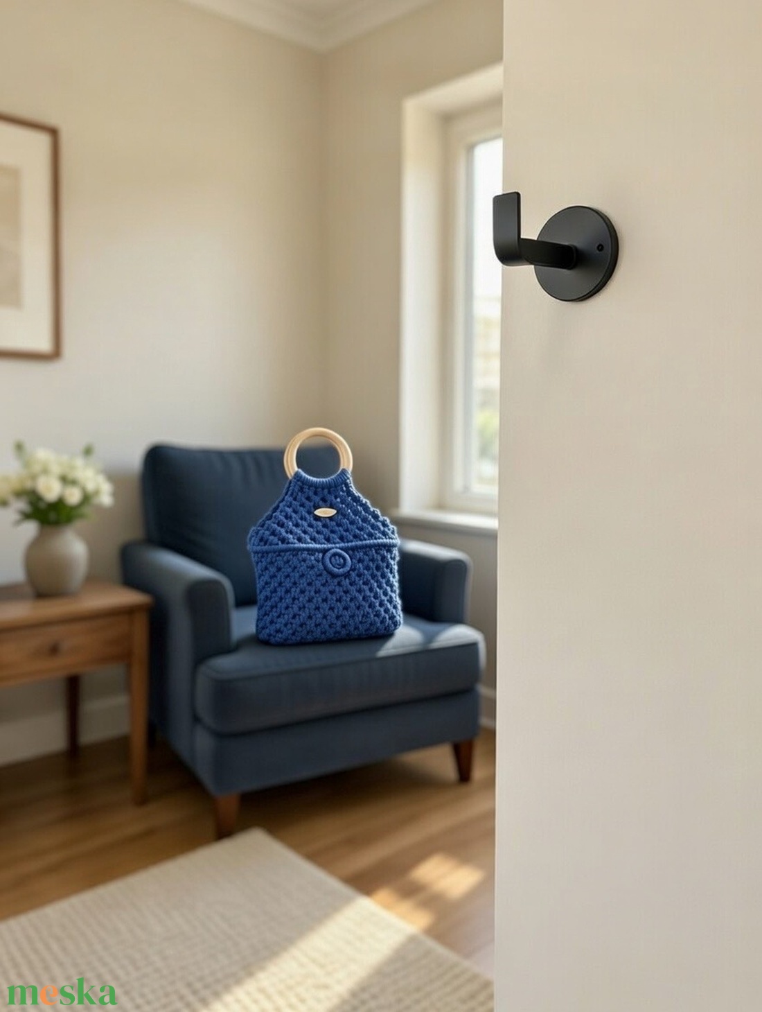 Makramé királykék  szinű táska - táska & tok - kézitáska & válltáska - vállon átvethető táska - Meska.hu