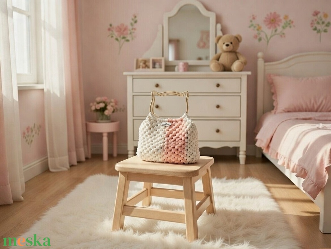 Makramé kislány cica táska - táska & tok - kézitáska & válltáska - vállon átvethető táska - Meska.hu