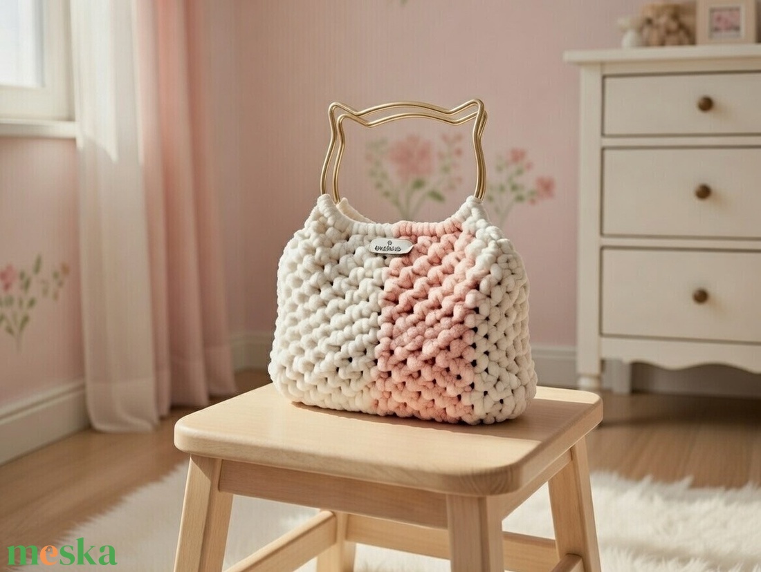Makramé kislány cica táska - táska & tok - kézitáska & válltáska - vállon átvethető táska - Meska.hu