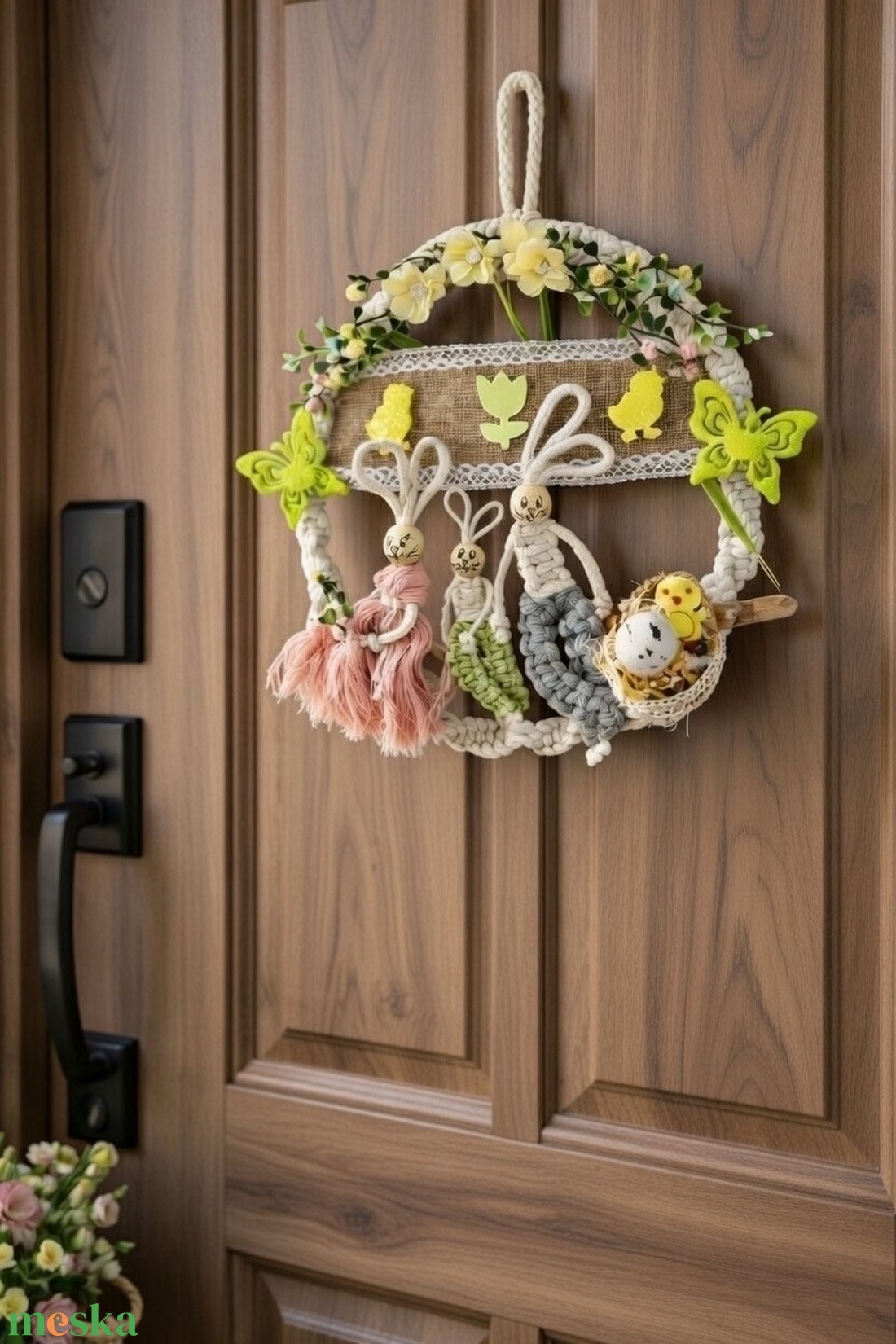 Makramé nyuszicsalád ajtó/falidísz - otthon & életmód - dekoráció - ajtó- és ablak dekoráció - ajtódísz & kopogtató - Meska.hu