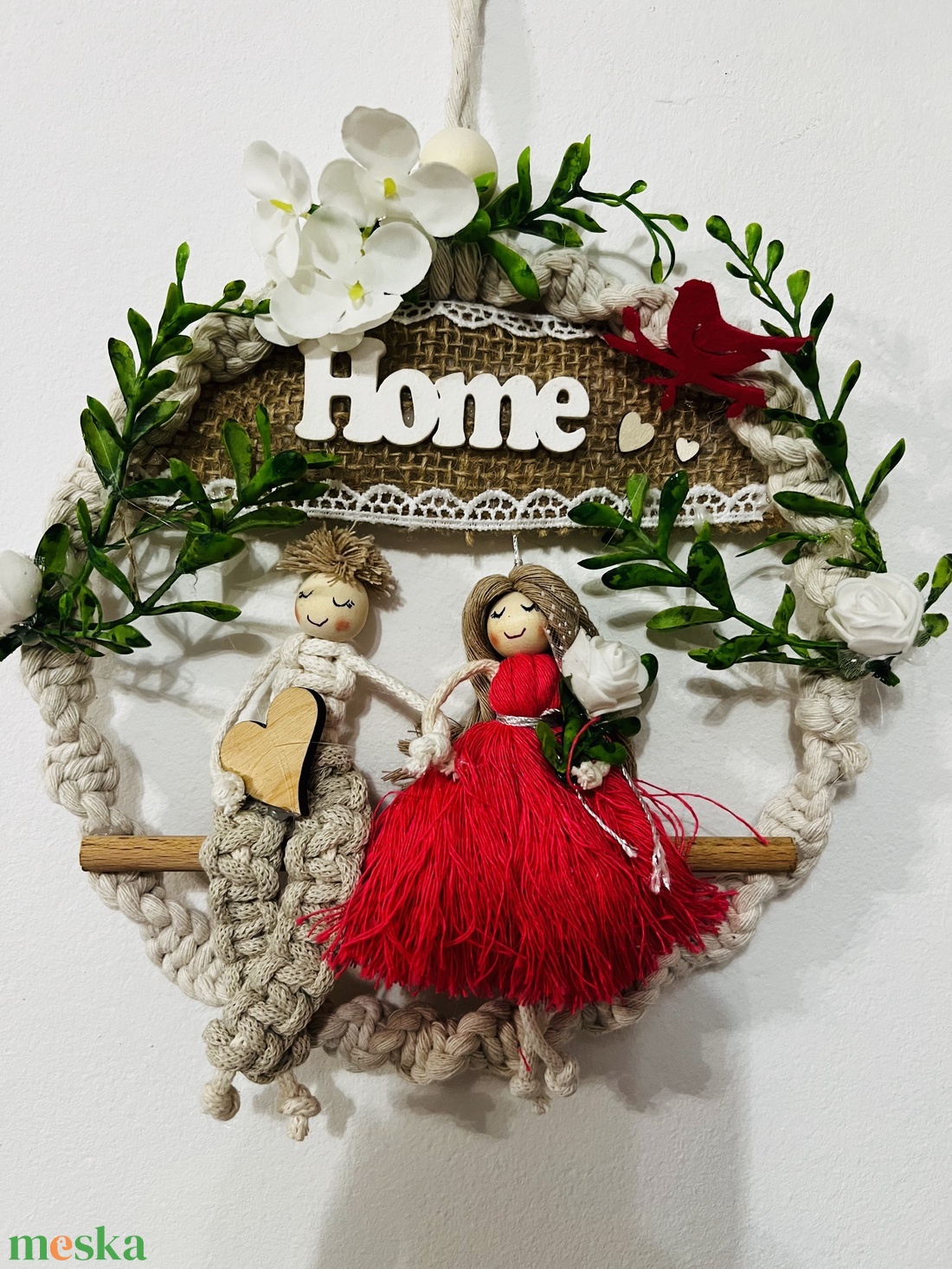 Romantikus makramé ajtódekoráció fiú-lány párral � Home ajtódísz - otthon & életmód - dekoráció - fali és függő dekoráció - falra akasztható dekor - Meska.hu