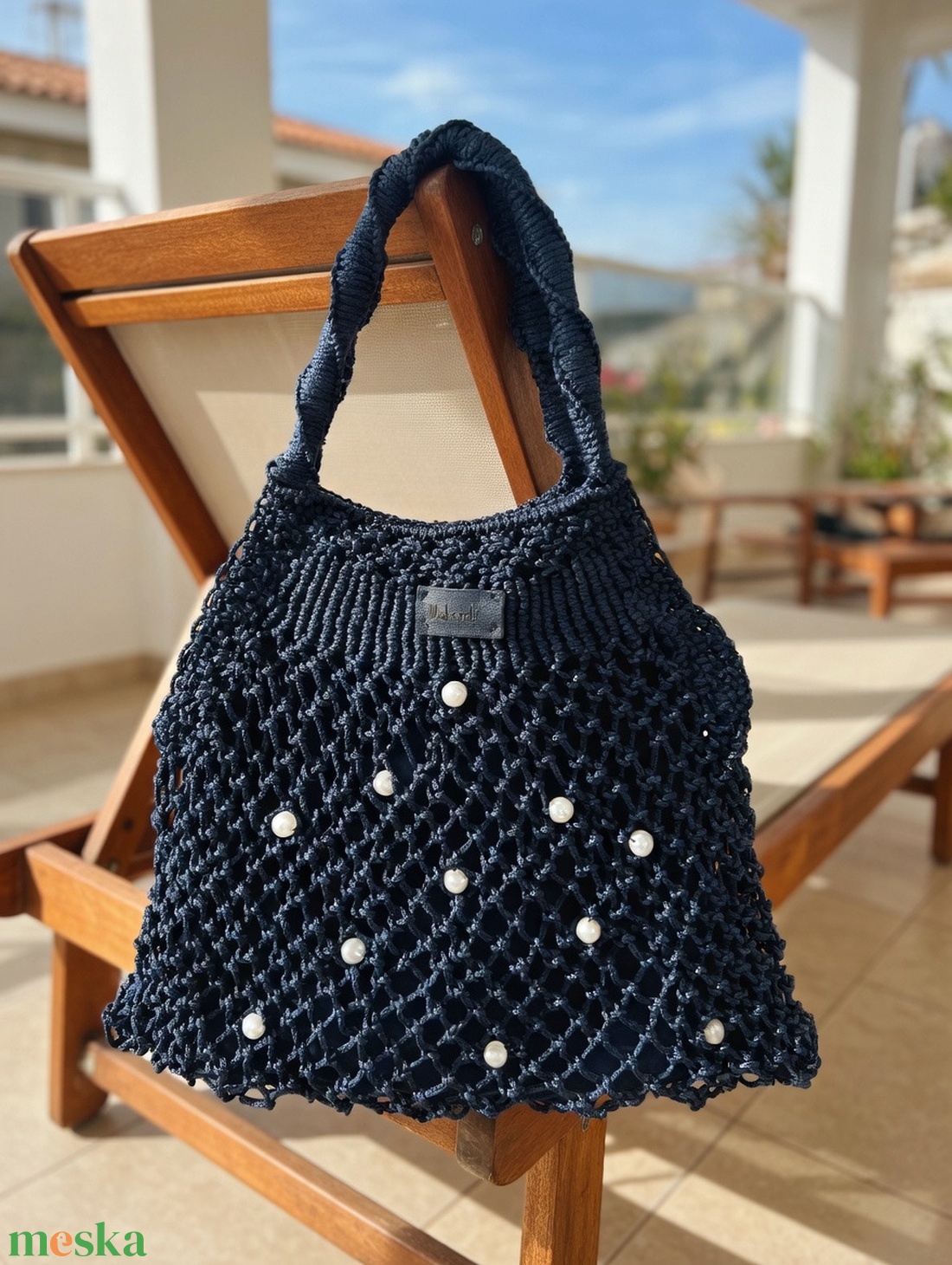 Kék makramé táska  - táska & tok - kézitáska & válltáska - vállon átvethető táska - Meska.hu