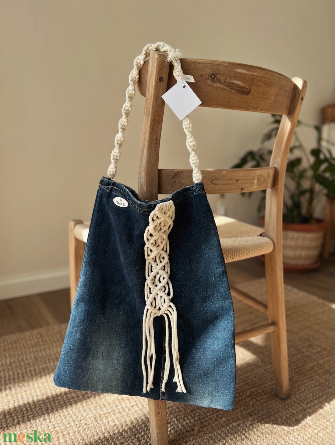 Válltáska farmer-makramé - táska & tok - kézitáska & válltáska - vállon átvethető táska - Meska.hu