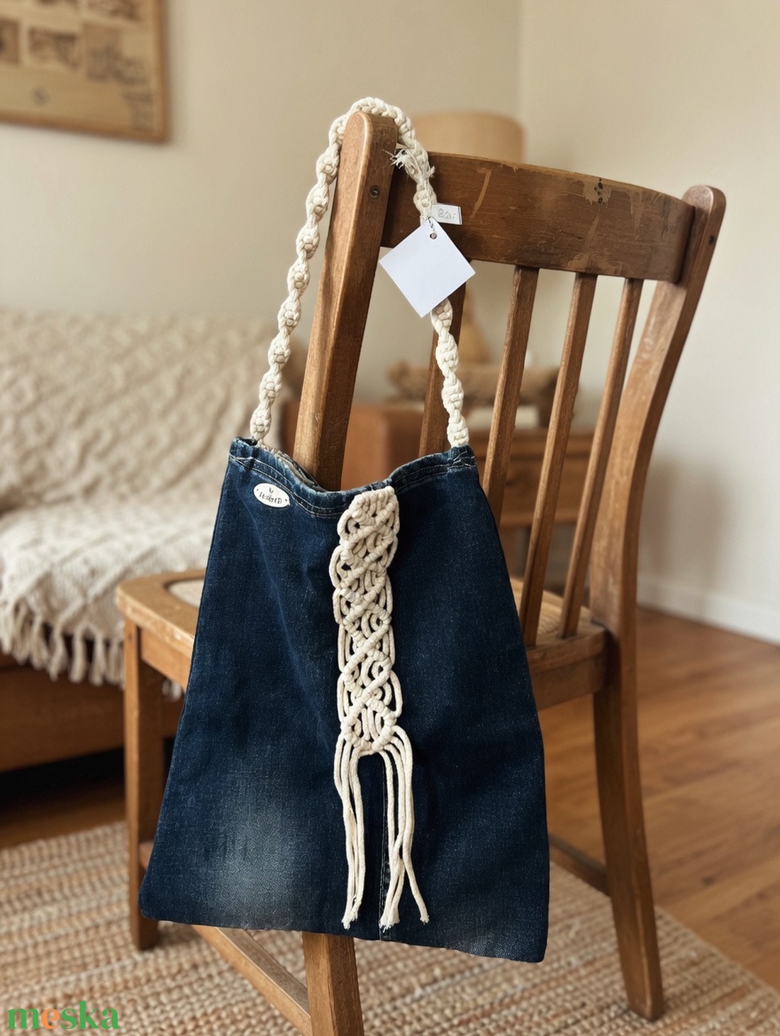 Válltáska farmer-makramé - táska & tok - kézitáska & válltáska - vállon átvethető táska - Meska.hu