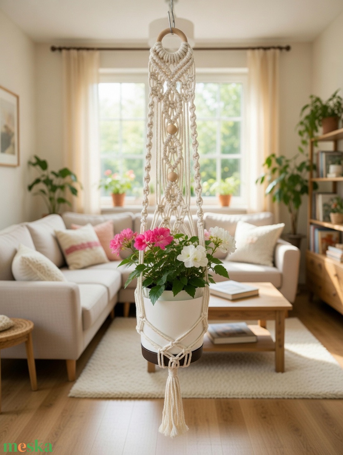 Makramé virágtartó - otthon & életmód - virágdekoráció - virágtartó - függő virágtartó - Meska.hu