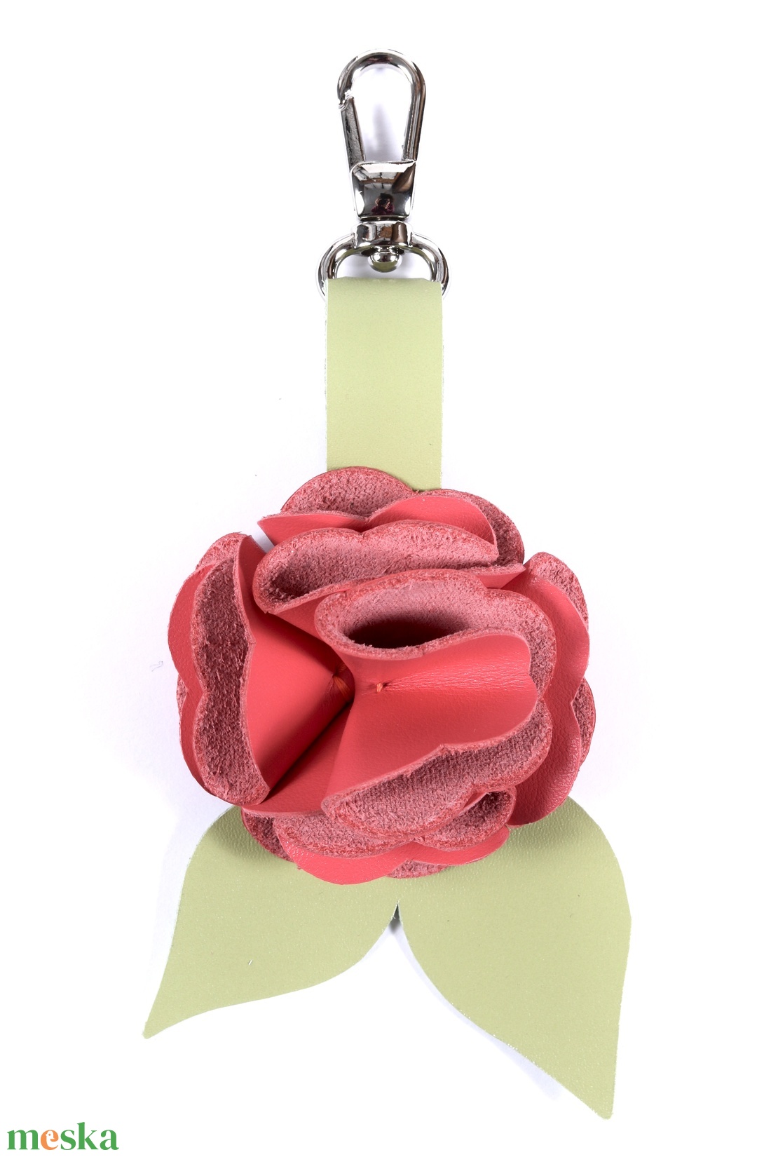 Rózsa kulcstartó bőrből (sötét barack+fűzöld) - táska & tok - kulcstartó & táskadísz - kulcstartó - Meska.hu