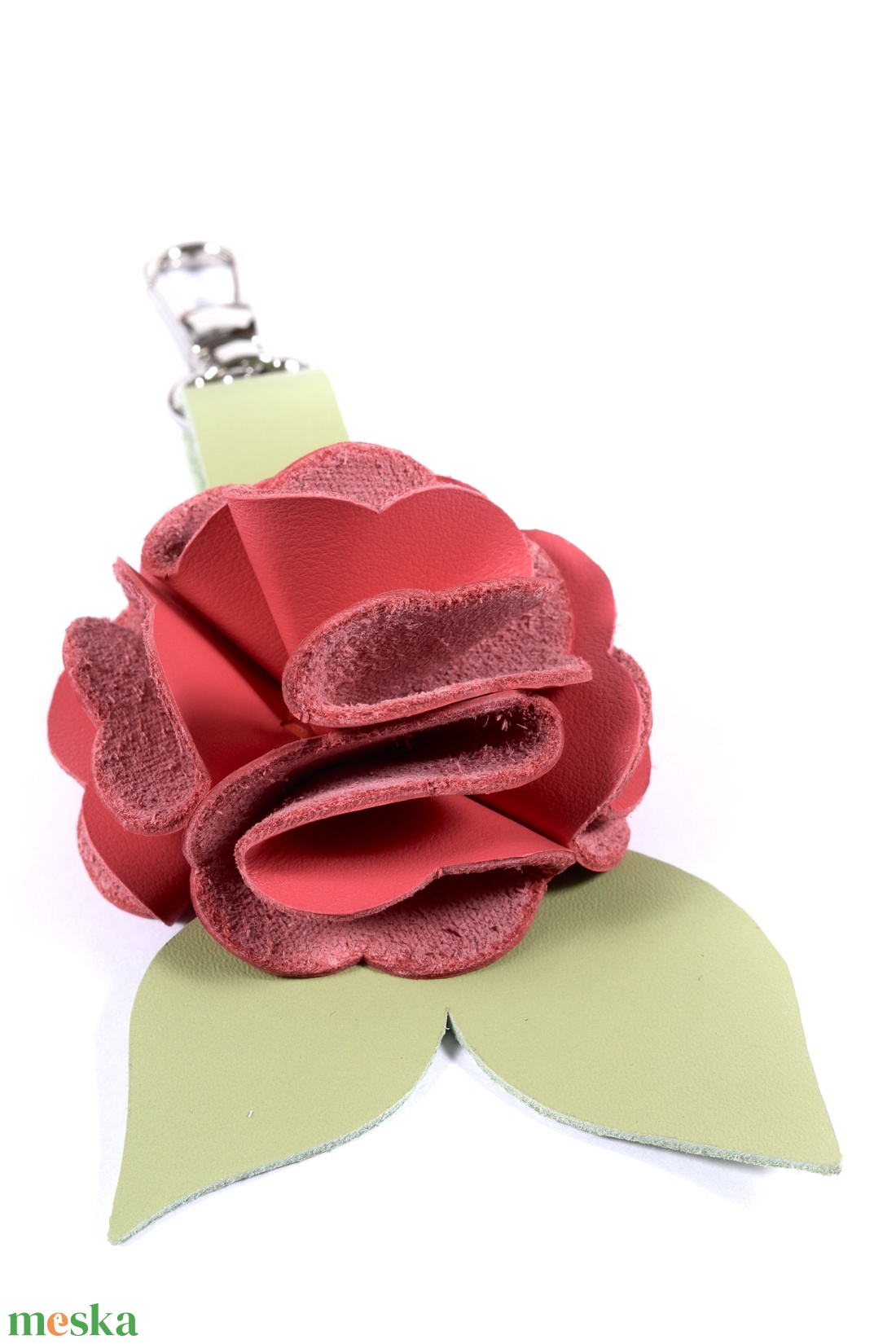 Rózsa kulcstartó bőrből (sötét barack+fűzöld) - táska & tok - kulcstartó & táskadísz - kulcstartó - Meska.hu