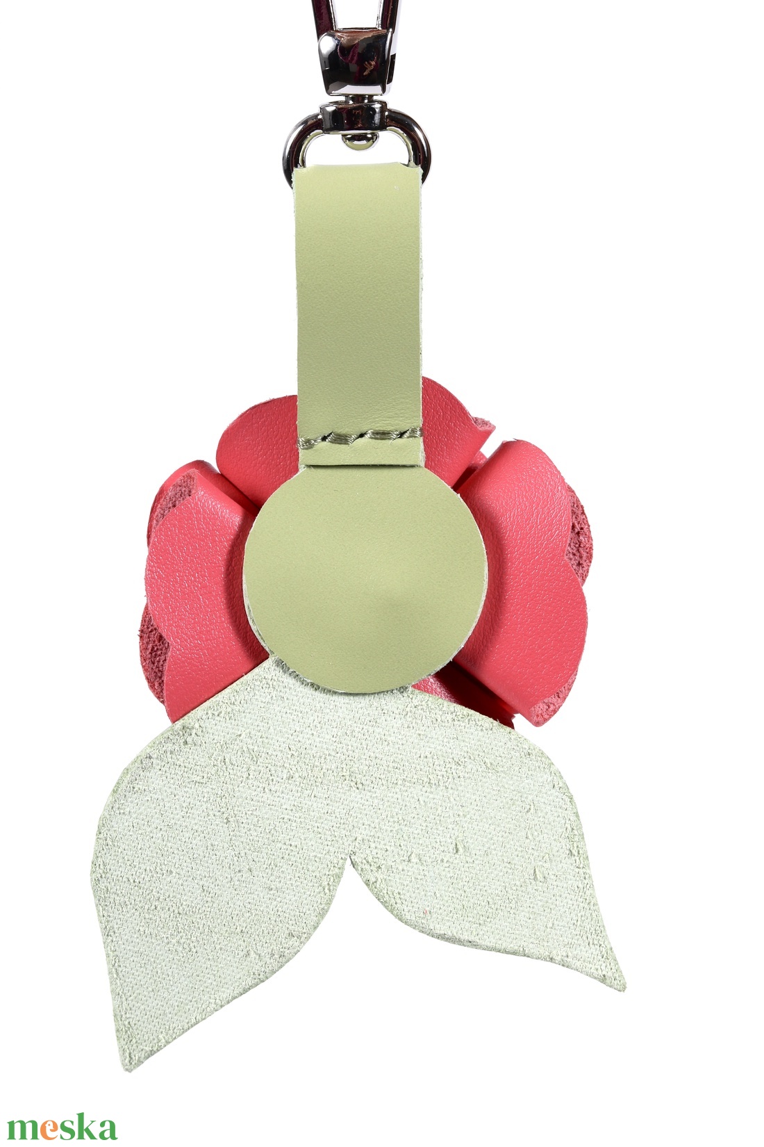 Rózsa kulcstartó bőrből (sötét barack+fűzöld) - táska & tok - kulcstartó & táskadísz - kulcstartó - Meska.hu