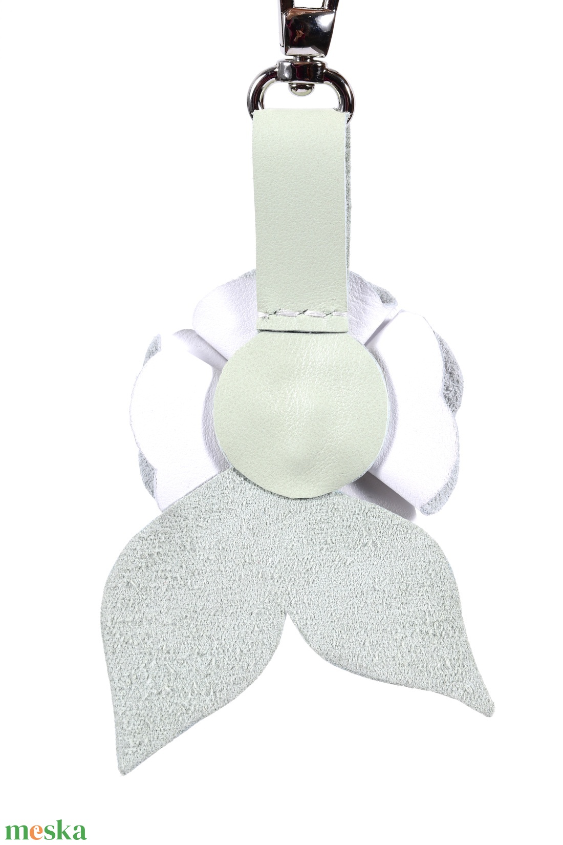 Rózsa kulcstartó bőrből (fehér+világos pasztell zöld) - táska & tok - kulcstartó & táskadísz - kulcstartó - Meska.hu