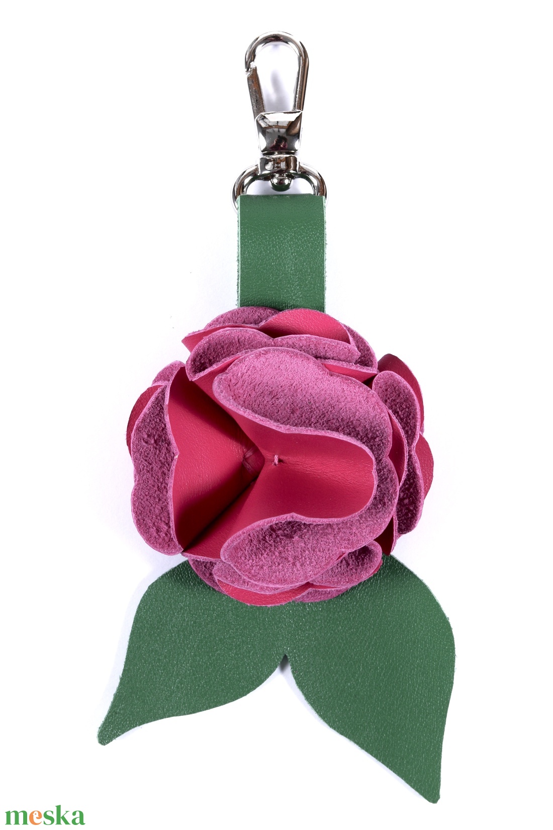 Rózsa kulcstartó bőrből (sötét magenta+zöld) - táska & tok - kulcstartó & táskadísz - kulcstartó - Meska.hu