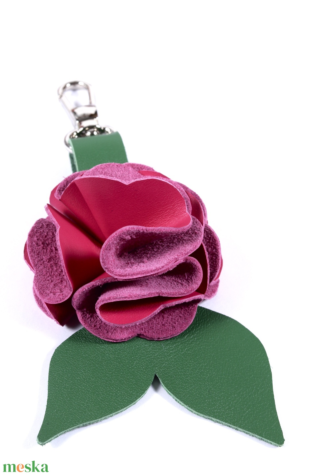 Rózsa kulcstartó bőrből (sötét magenta+zöld) - táska & tok - kulcstartó & táskadísz - kulcstartó - Meska.hu