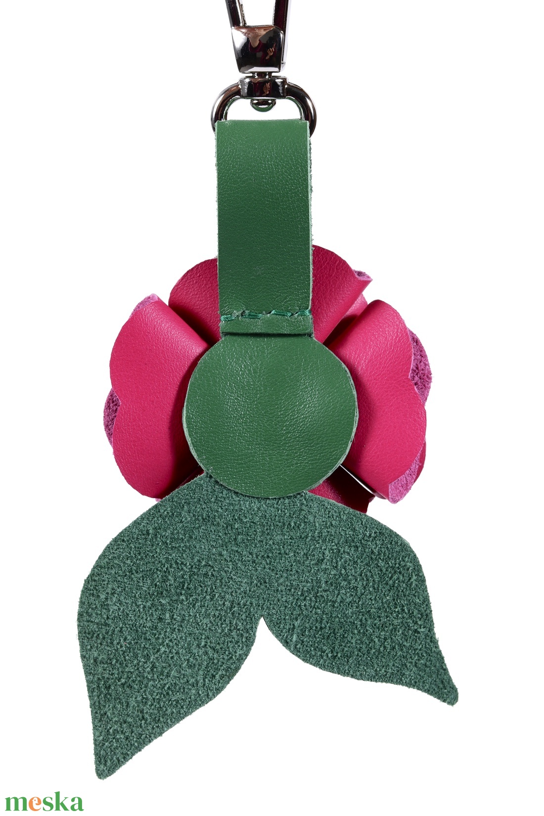 Rózsa kulcstartó bőrből (sötét magenta+zöld) - táska & tok - kulcstartó & táskadísz - kulcstartó - Meska.hu