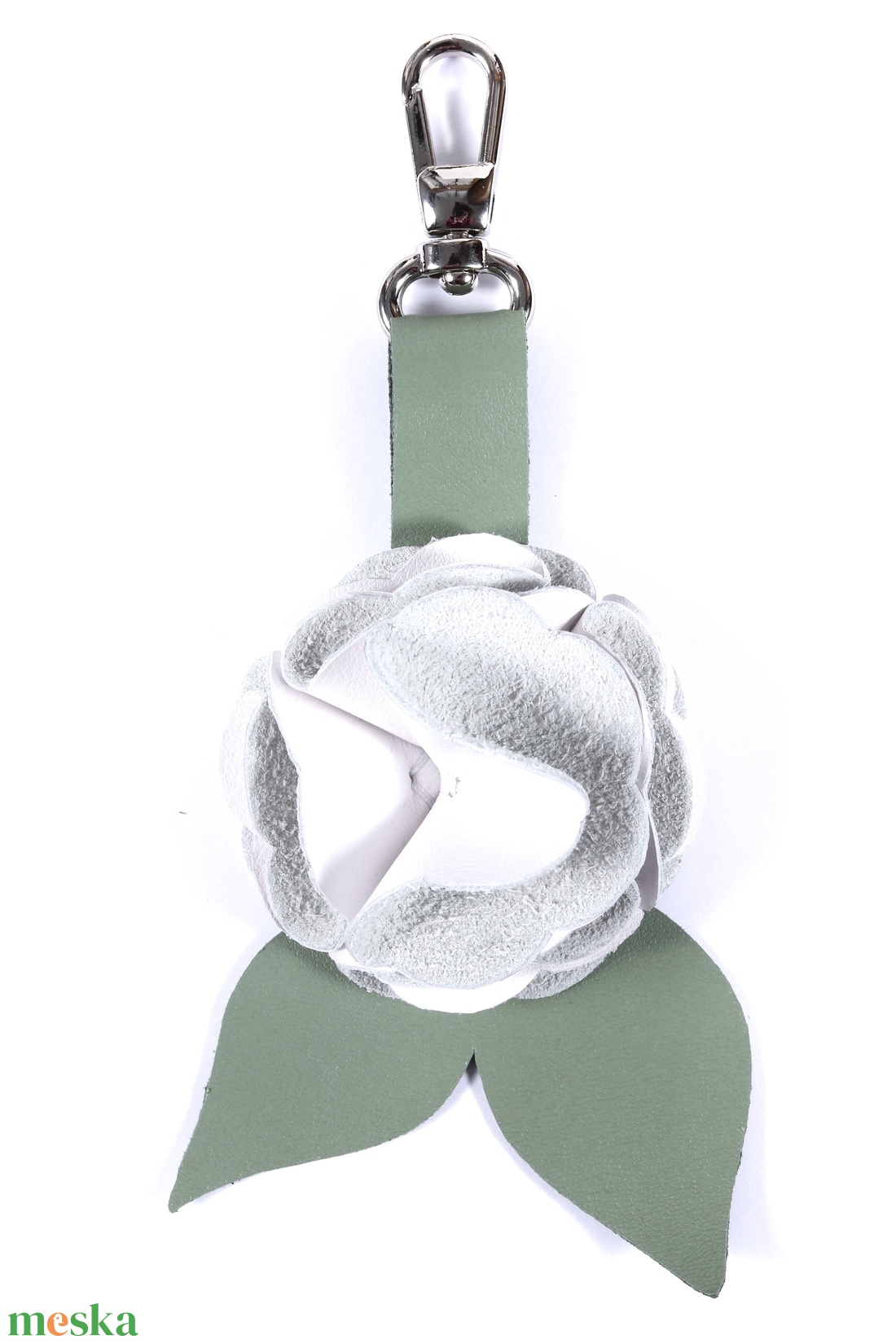 Rózsa kulcstartó bőrből (fehér+sötét pasztell zöld) - táska & tok - kulcstartó & táskadísz - kulcstartó - Meska.hu