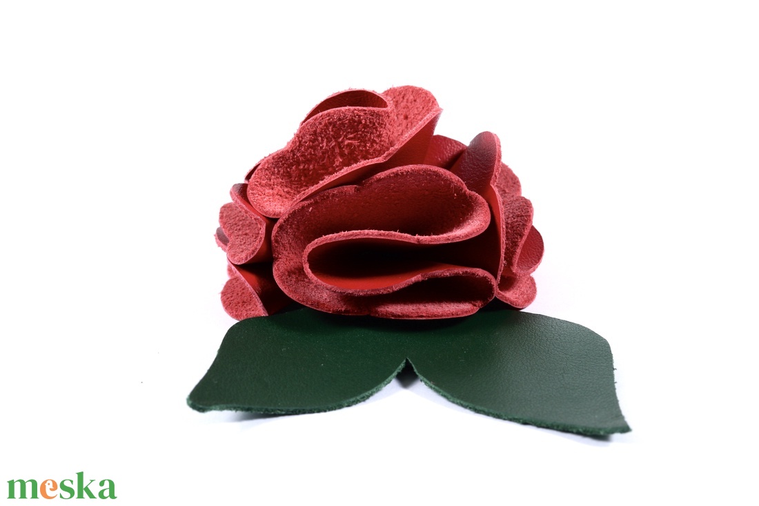 Rózsa kulcstartó bőrből (piros+sötétzöld) - táska & tok - kulcstartó & táskadísz - kulcstartó - Meska.hu