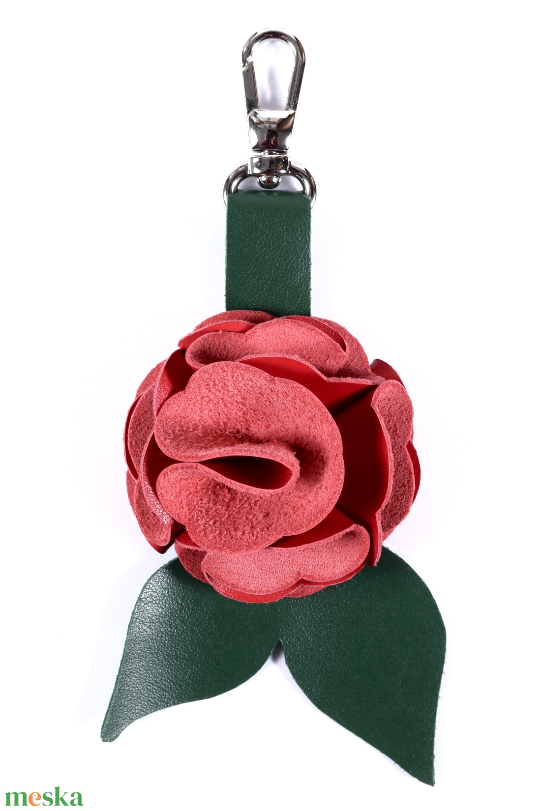Rózsa kulcstartó bőrből (piros+sötétzöld) - táska & tok - kulcstartó & táskadísz - kulcstartó - Meska.hu