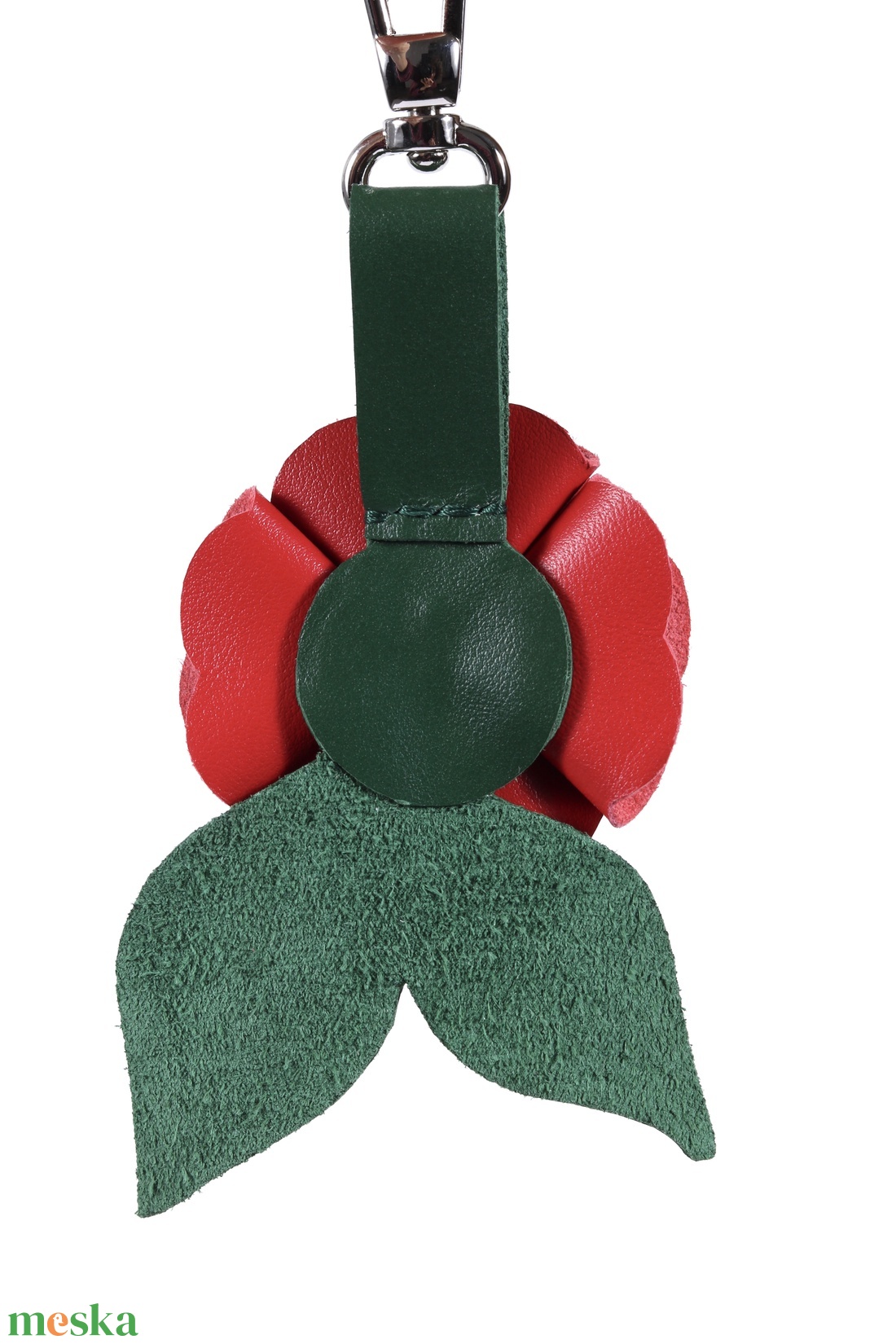 Rózsa kulcstartó bőrből (piros+sötétzöld) - táska & tok - kulcstartó & táskadísz - kulcstartó - Meska.hu