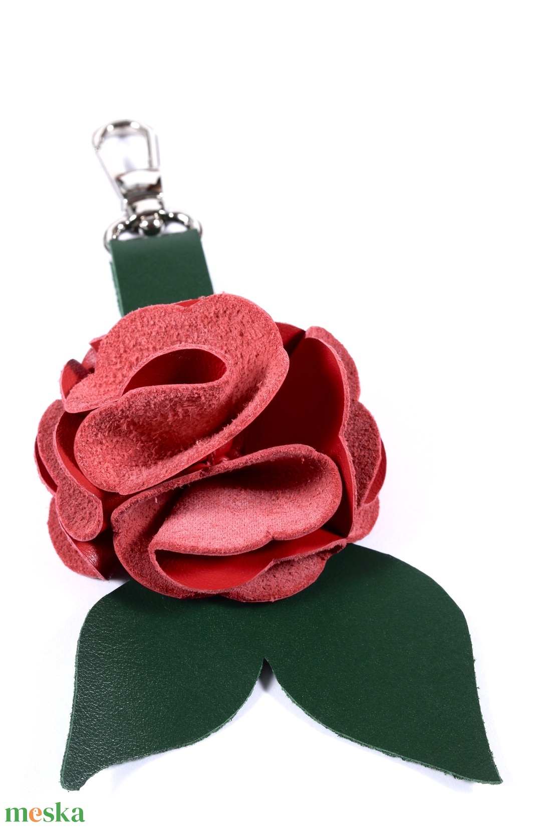 Rózsa kulcstartó bőrből (piros+sötétzöld) - táska & tok - kulcstartó & táskadísz - kulcstartó - Meska.hu