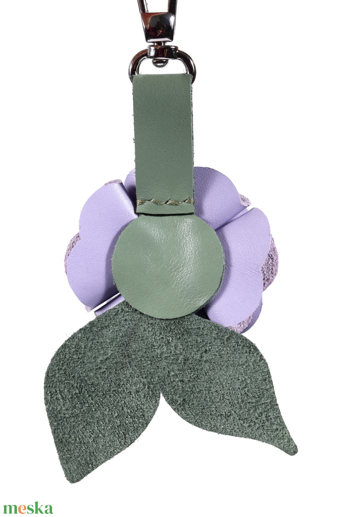 Rózsa kulcstartó bőrből (világos lila+sötét pasztell zöld) - táska & tok - kulcstartó & táskadísz - kulcstartó - Meska.hu