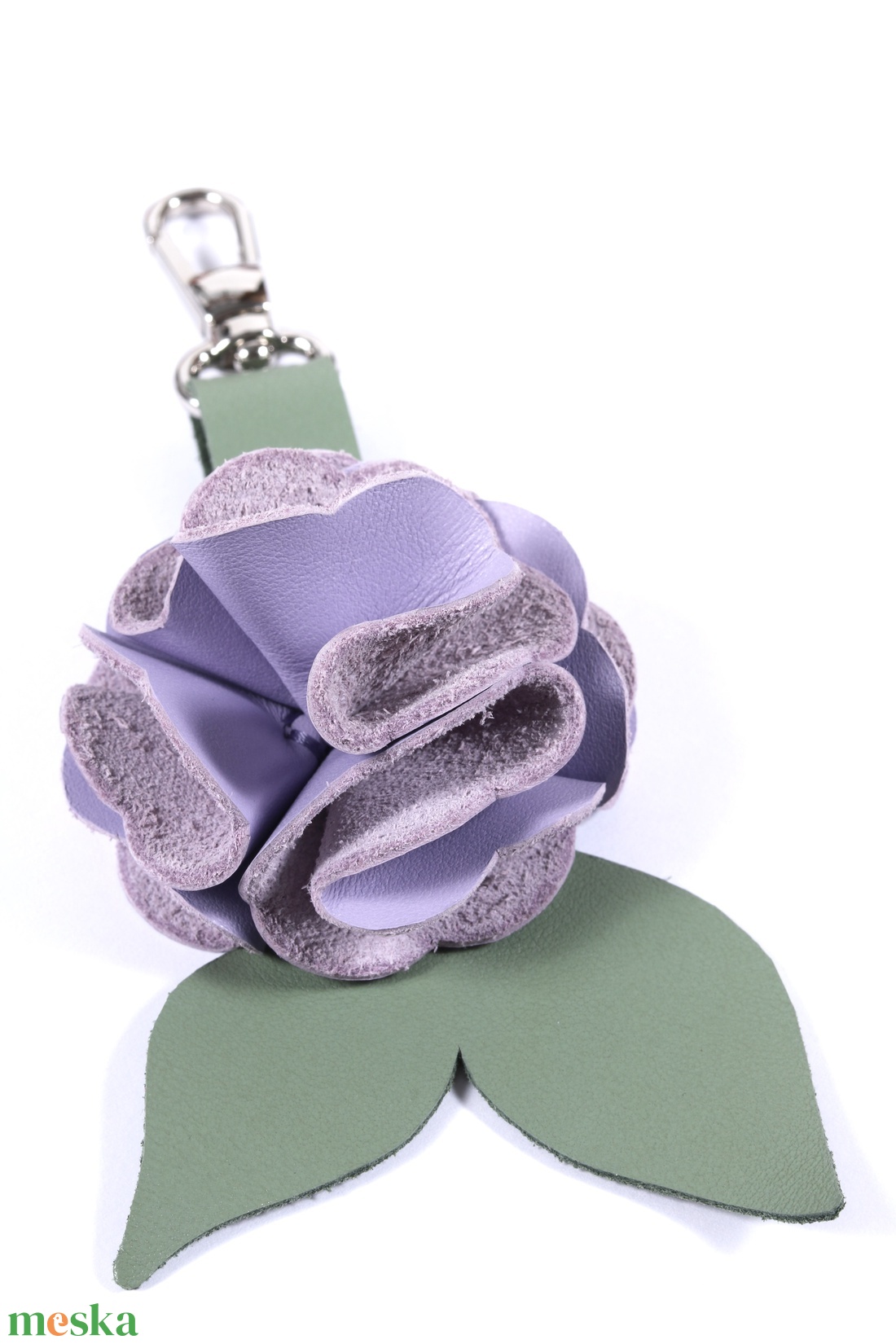 Rózsa kulcstartó bőrből (világos lila+sötét pasztell zöld) - táska & tok - kulcstartó & táskadísz - kulcstartó - Meska.hu