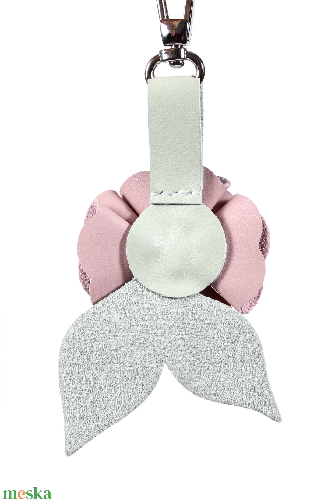 Rózsa kulcstartó bőrből (világos rózsa+világos pasztell zöld) - táska & tok - kulcstartó & táskadísz - kulcstartó - Meska.hu