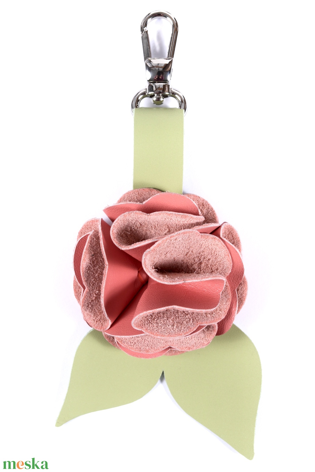 Rózsa kulcstartó bőrből (világos barack+fűzöld) - táska & tok - kulcstartó & táskadísz - kulcstartó - Meska.hu