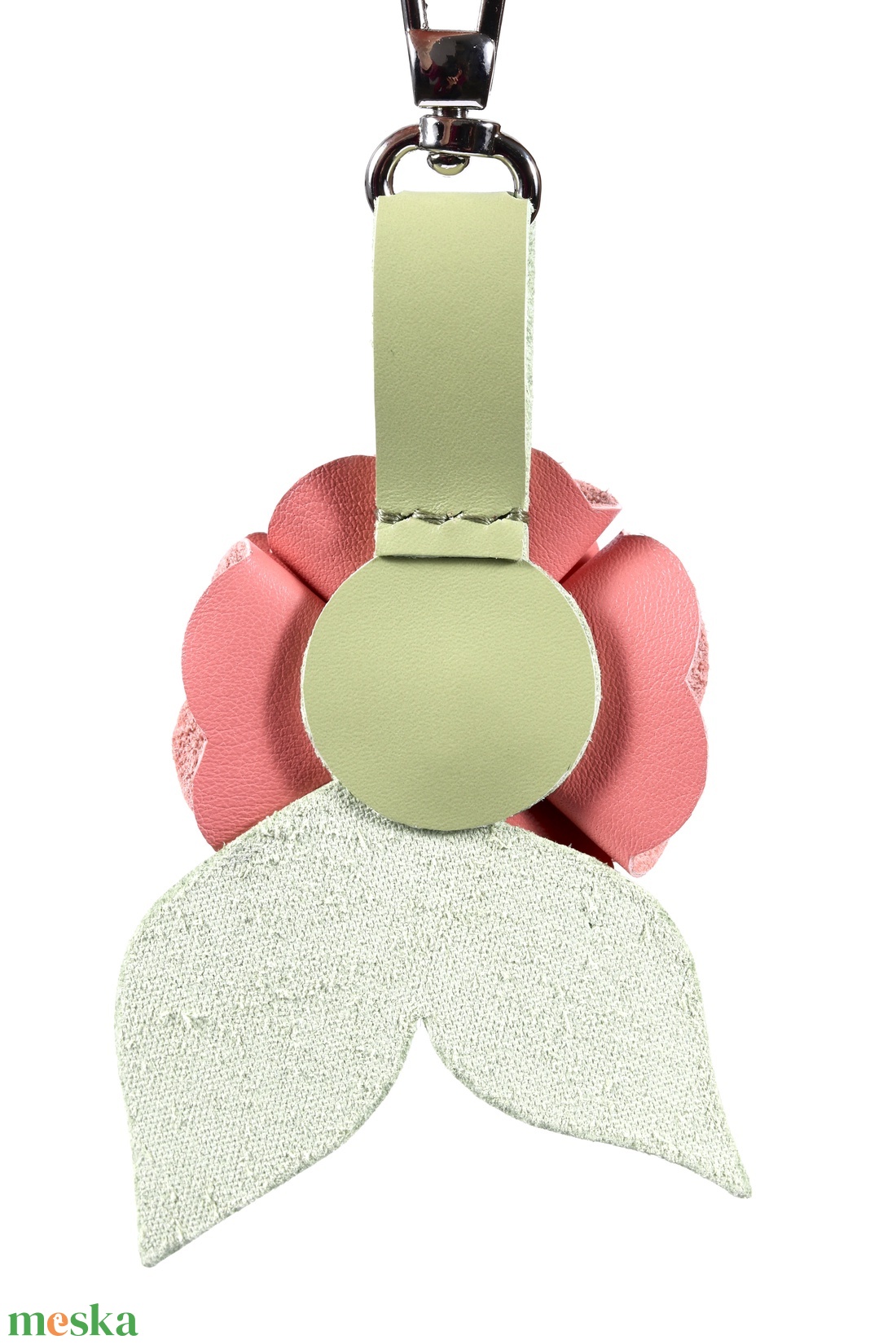 Rózsa kulcstartó bőrből (világos barack+fűzöld) - táska & tok - kulcstartó & táskadísz - kulcstartó - Meska.hu