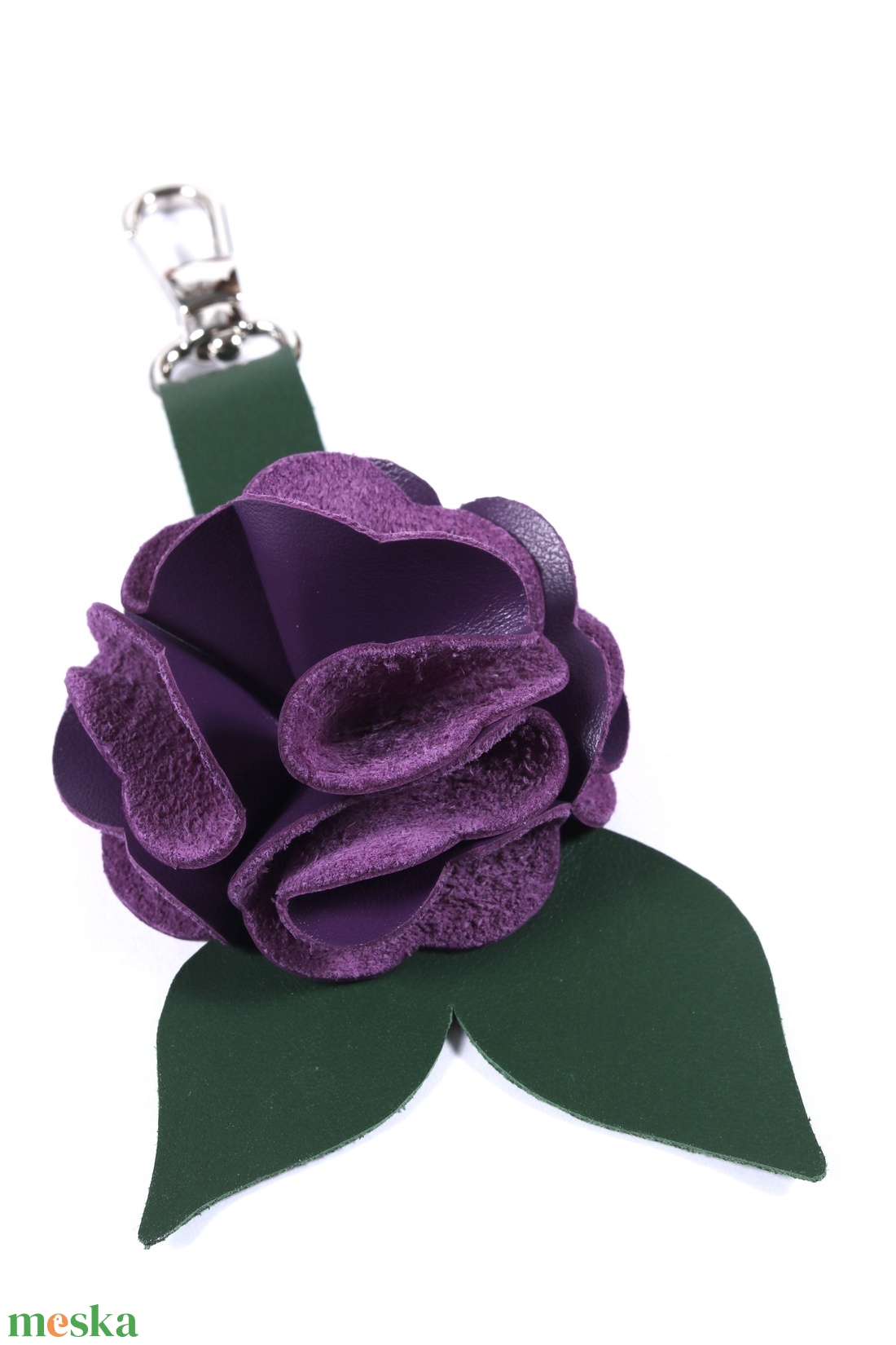 Rózsa kulcstartó bőrből (sötétlila+sötétzöld) - táska & tok - kulcstartó & táskadísz - kulcstartó - Meska.hu
