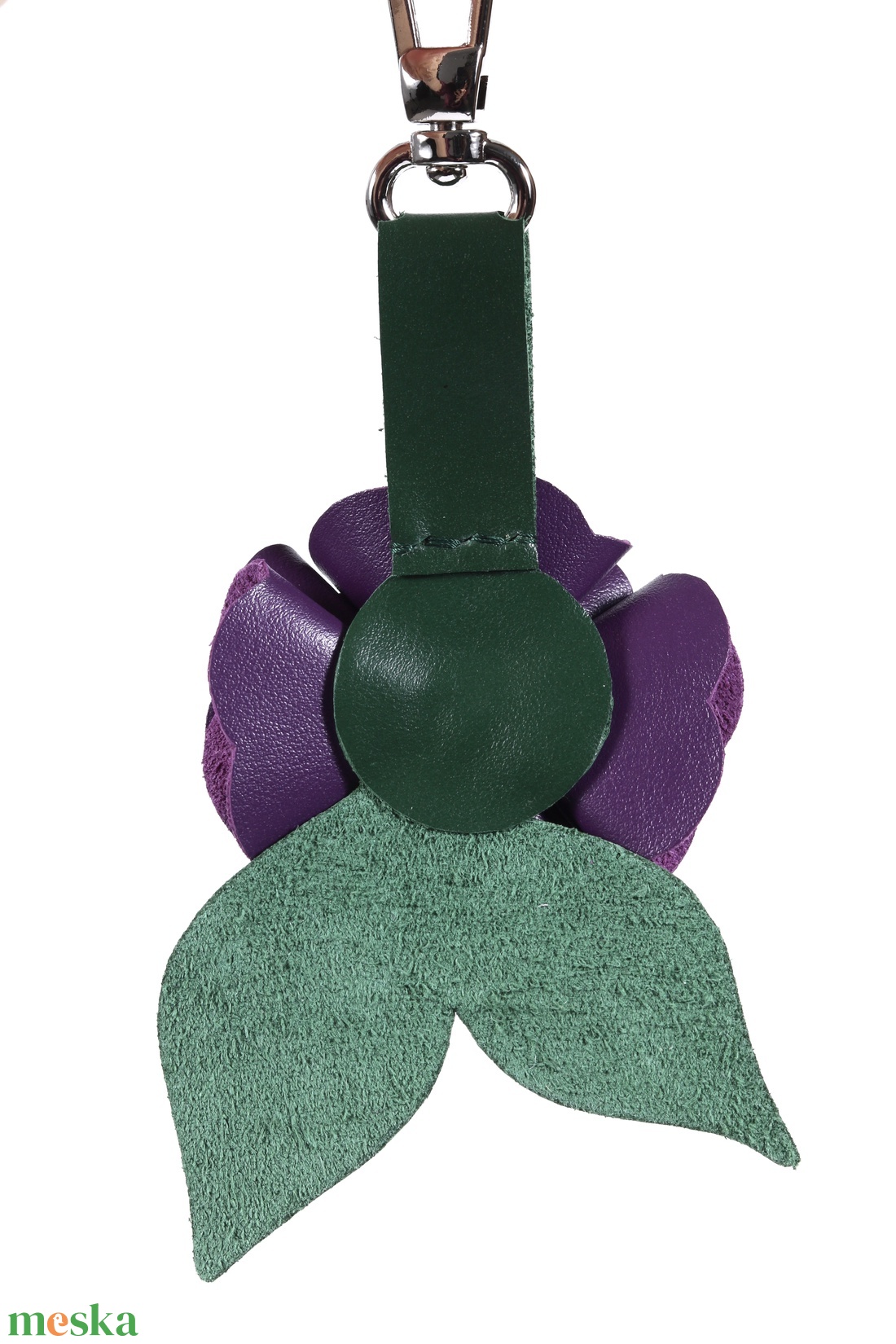Rózsa kulcstartó bőrből (sötétlila+sötétzöld) - táska & tok - kulcstartó & táskadísz - kulcstartó - Meska.hu