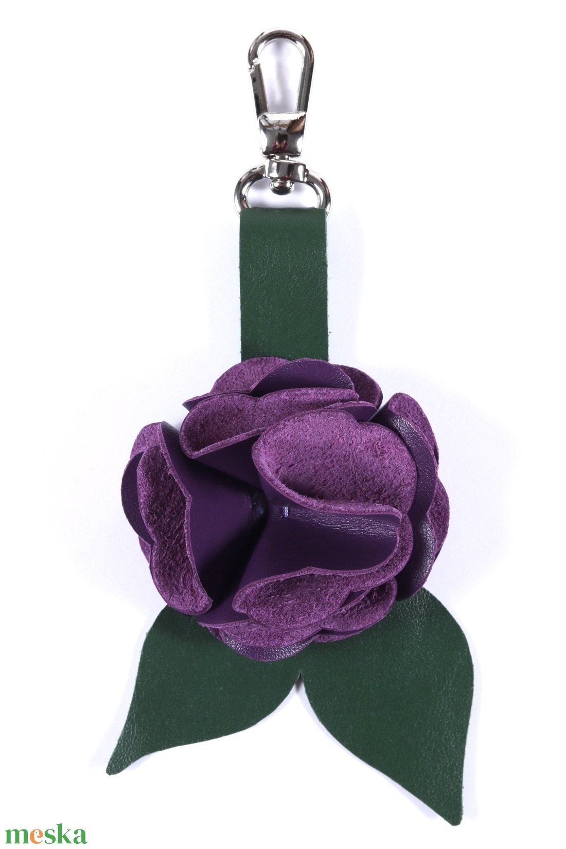 Rózsa kulcstartó bőrből (sötétlila+sötétzöld) - táska & tok - kulcstartó & táskadísz - kulcstartó - Meska.hu