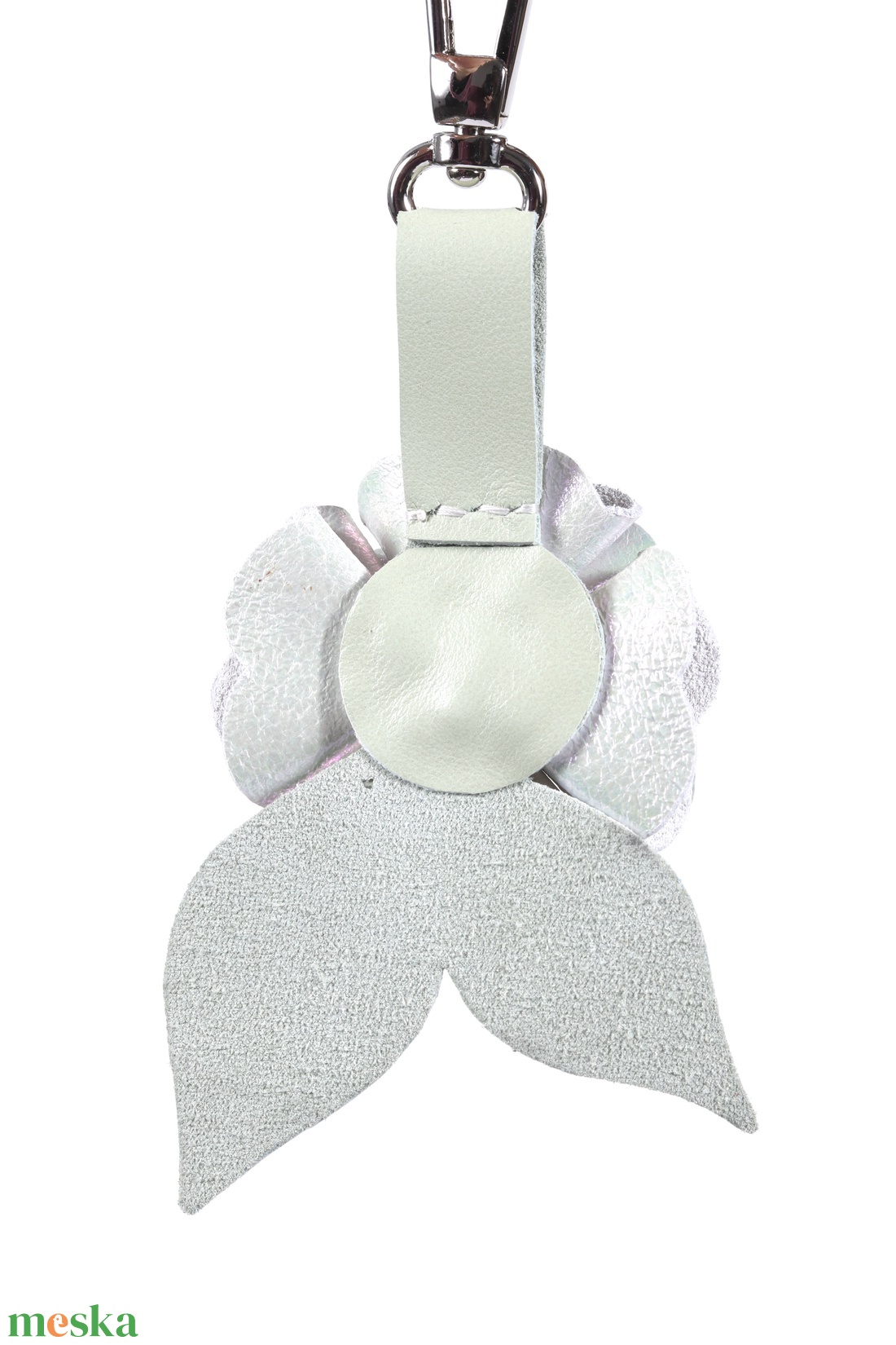 Rózsa kulcstartó bőrből (gyöngyházfényű+világos pasztell zöld) - táska & tok - kulcstartó & táskadísz - kulcstartó - Meska.hu