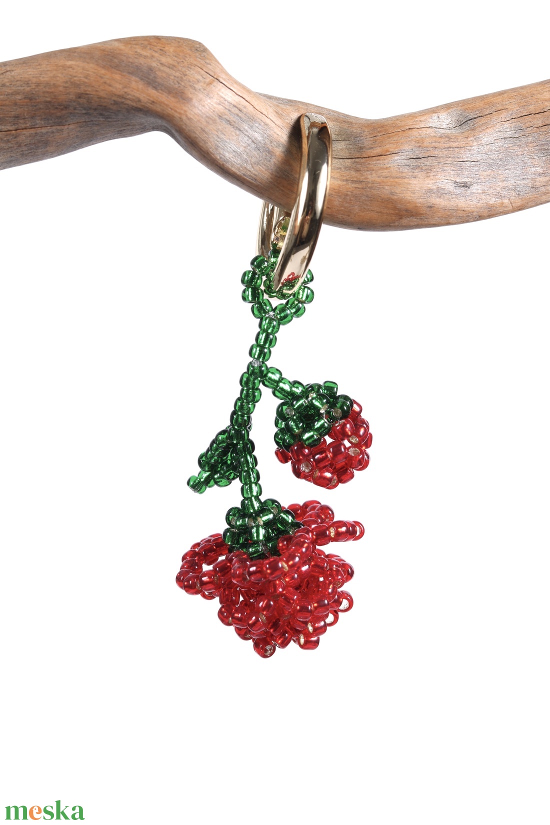 Rózsa táskadísz gyöngyből (piros+zöld) - táska & tok - kulcstartó & táskadísz - táskadísz - Meska.hu