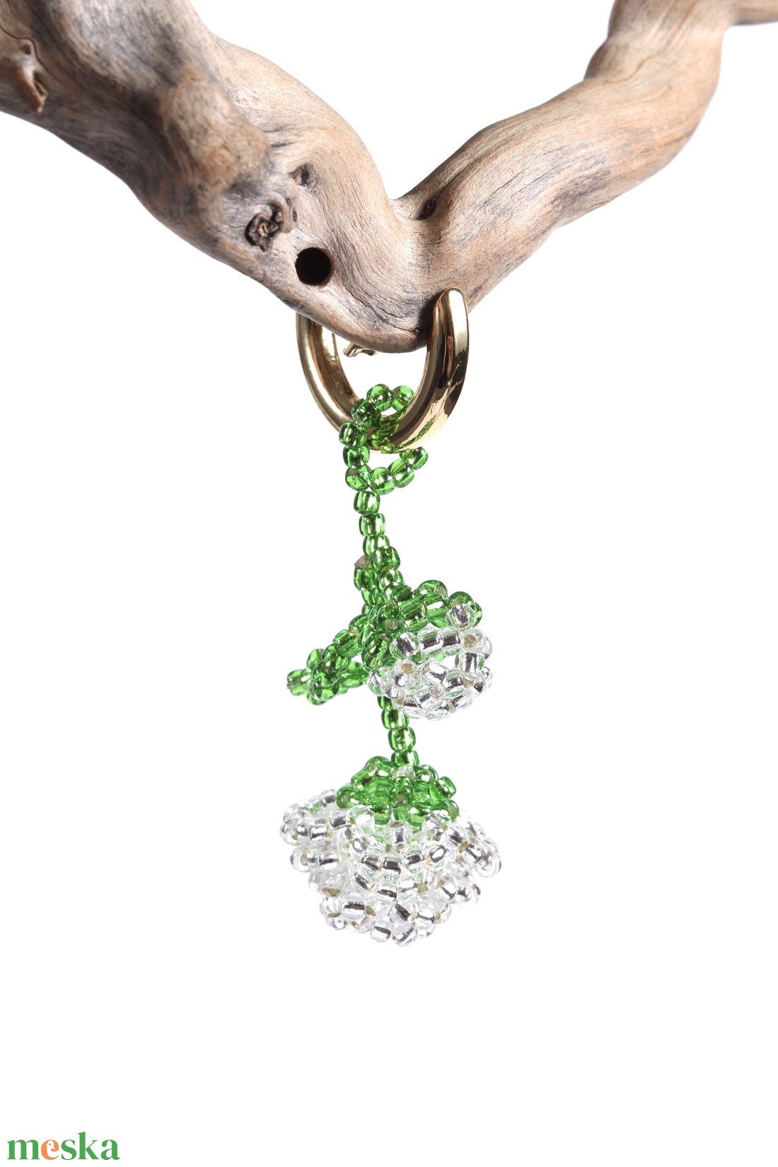 Rózsa táskadísz gyöngyből (átlátszó+fűzöld) - táska & tok - kulcstartó & táskadísz - táskadísz - Meska.hu