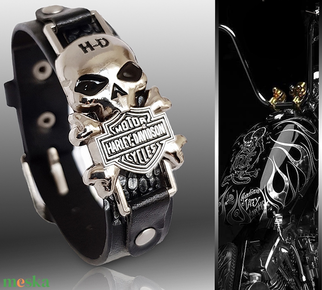 Koponyás Harley Davidson férfi bőr karkötő - ékszer - karkötő - fonott karkötő - Meska.hu Koponyás Harley Davidson férfi bőr karkötő - ékszer - karkötő - fonott karkötő - Meska.hu