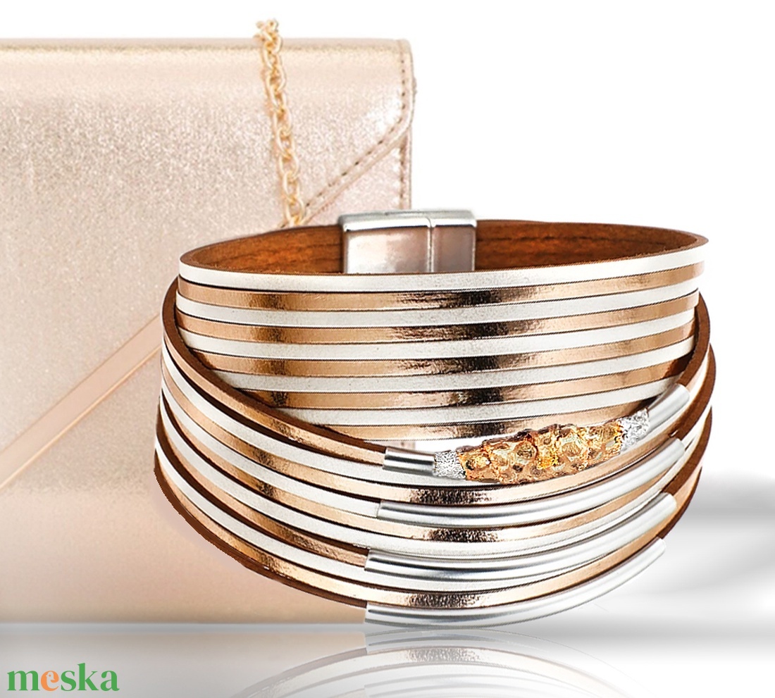 Rosegold többszálas női bőr karkötő - ékszer - karkötő - széles karkötő - Meska.hu Rosegold többszálas női bőr karkötő - ékszer - karkötő - széles karkötő - Meska.hu